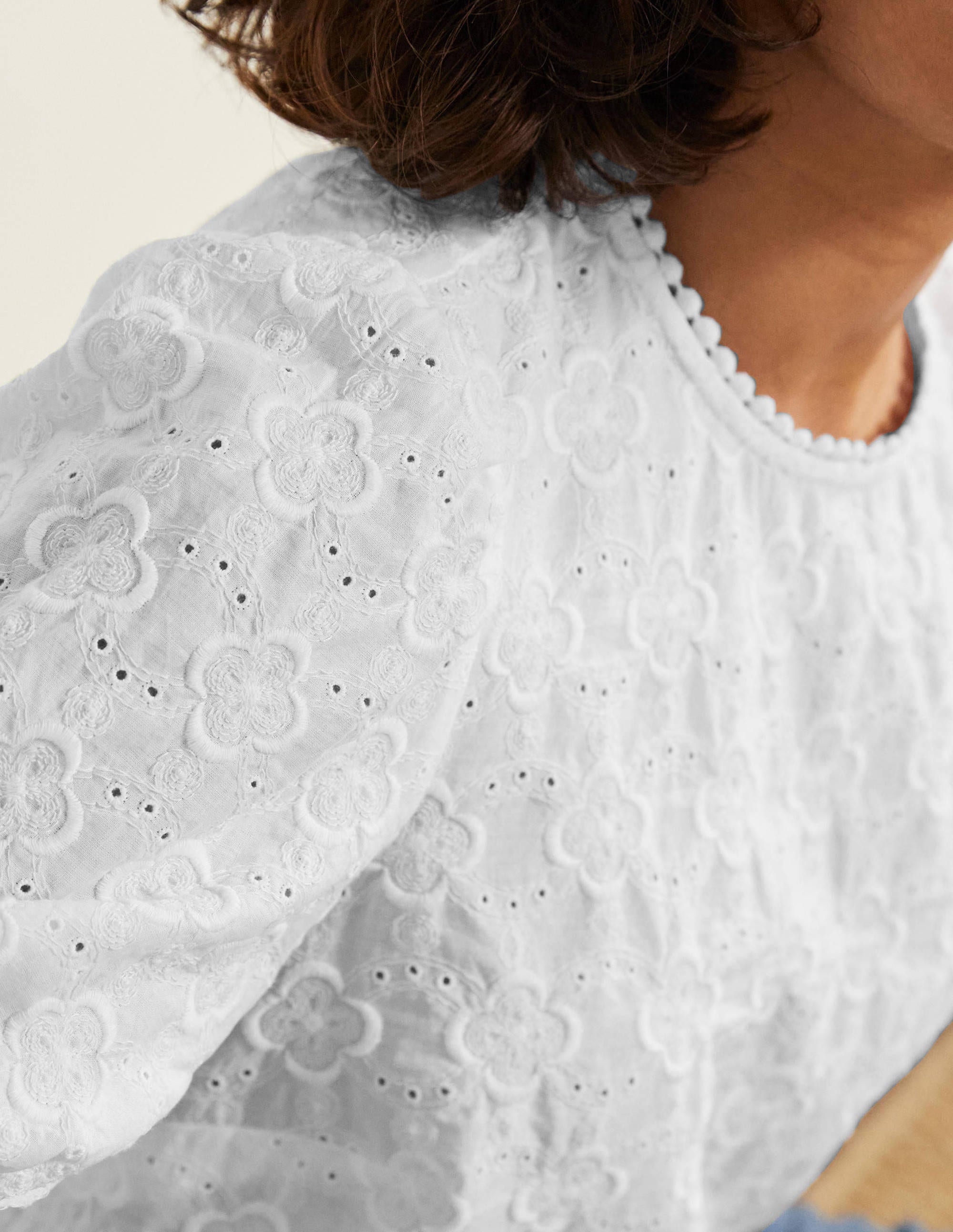 Broderie Puff Sleeve Top-White - Image 2