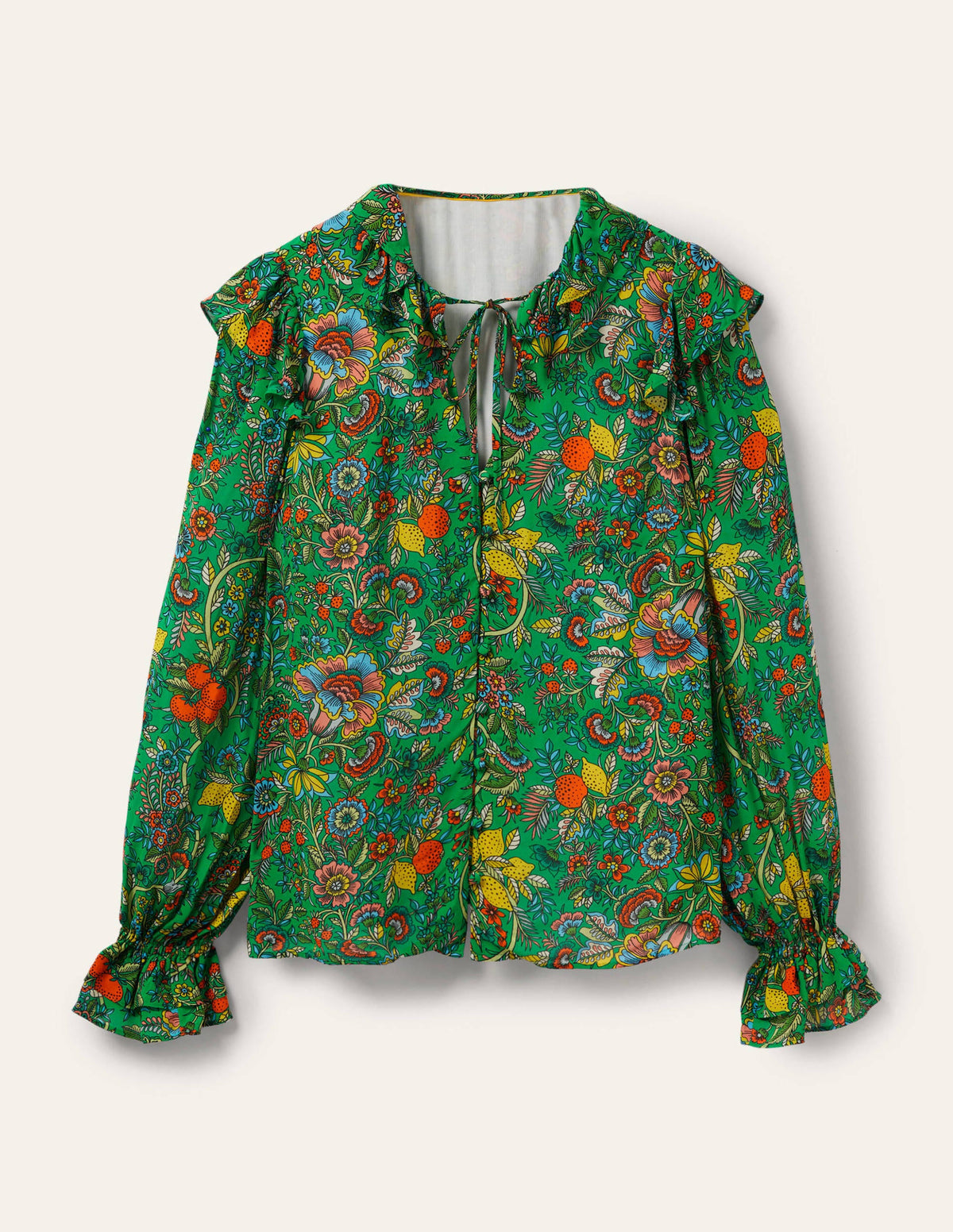 Ruffle Neck Blouse-Rich Emerald, Tropic Meadow - Image 5
