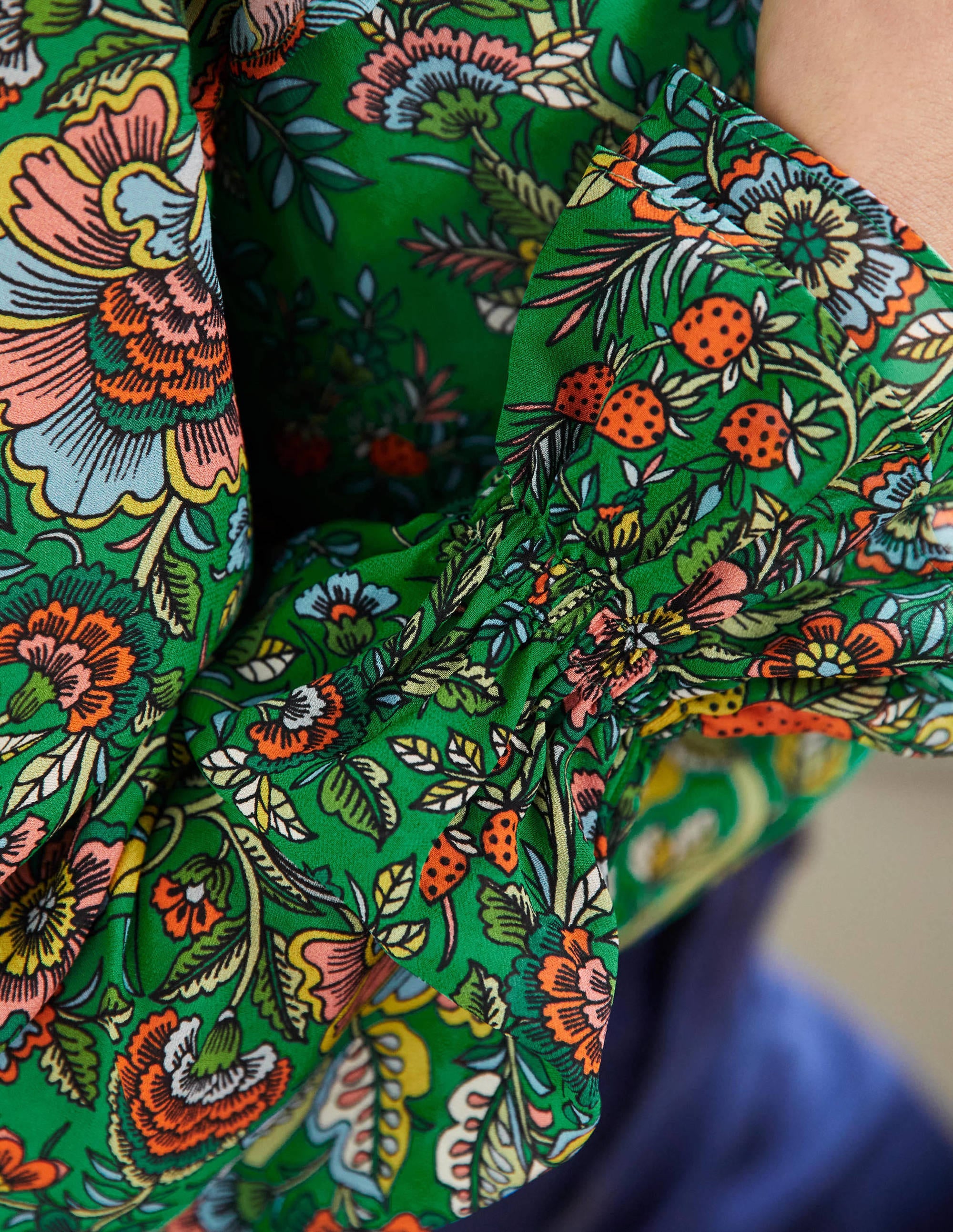Ruffle Neck Blouse-Rich Emerald, Tropic Meadow - Image 2