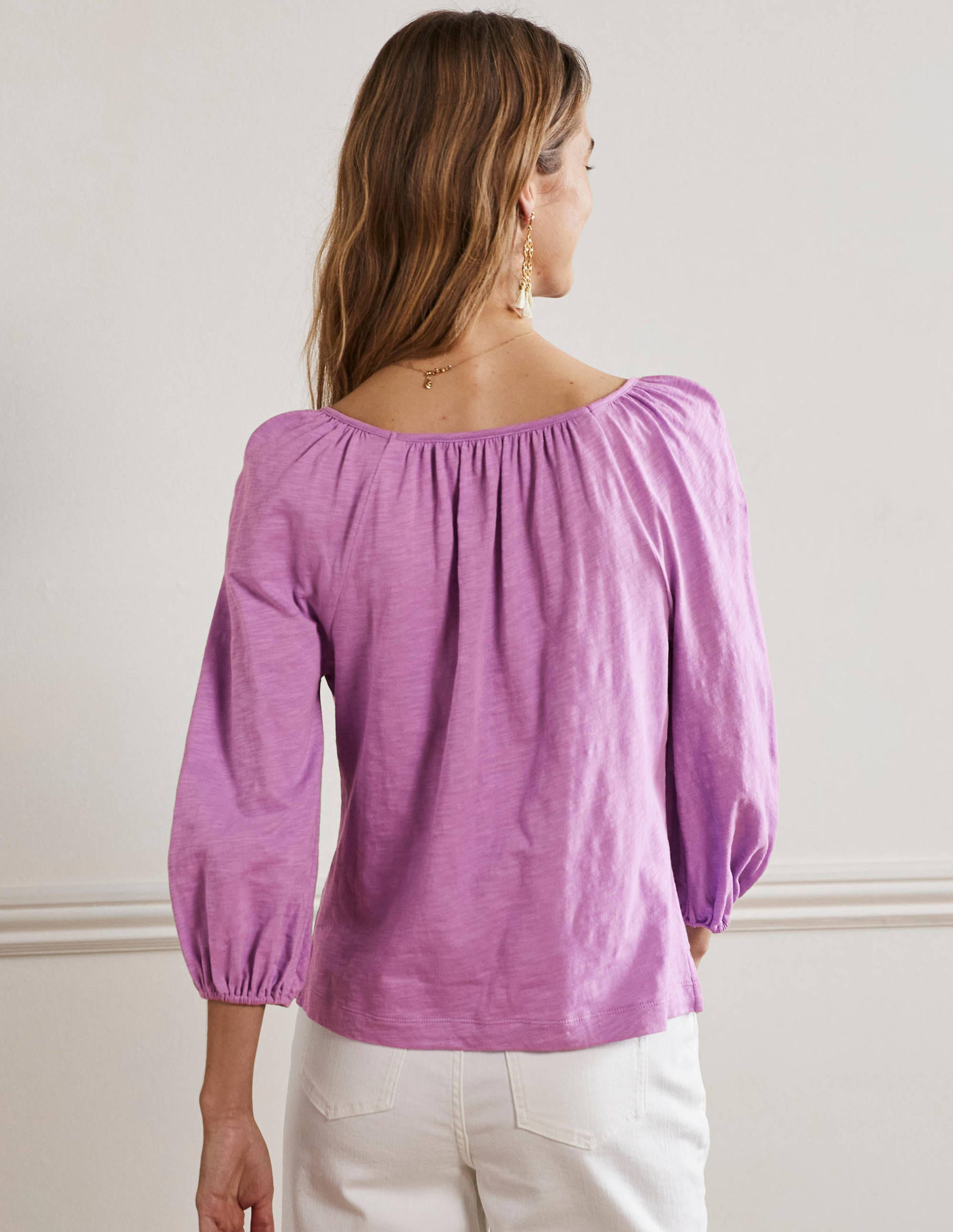Blouson Sleeve Cotton Top-African Violet - Image 3