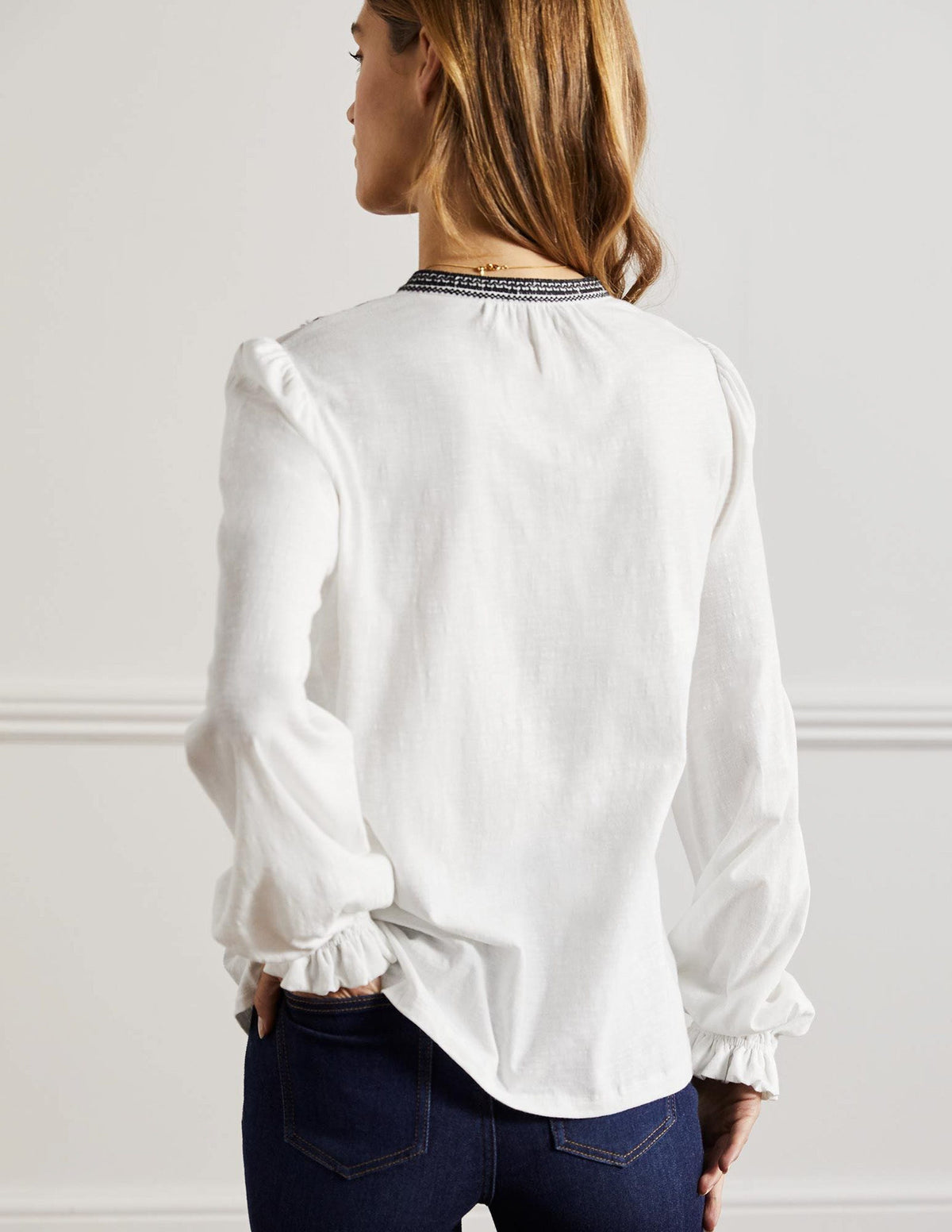 Embroidered Notch Neck Top-White, Embroidered-8
