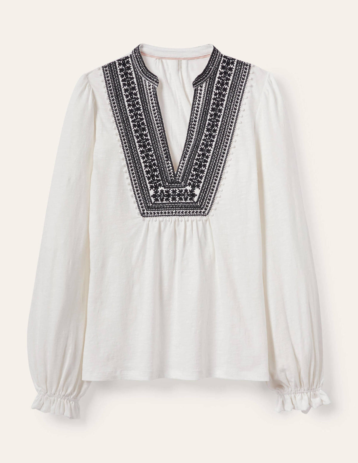 Embroidered Notch Neck Top-White, Embroidered - Image 10