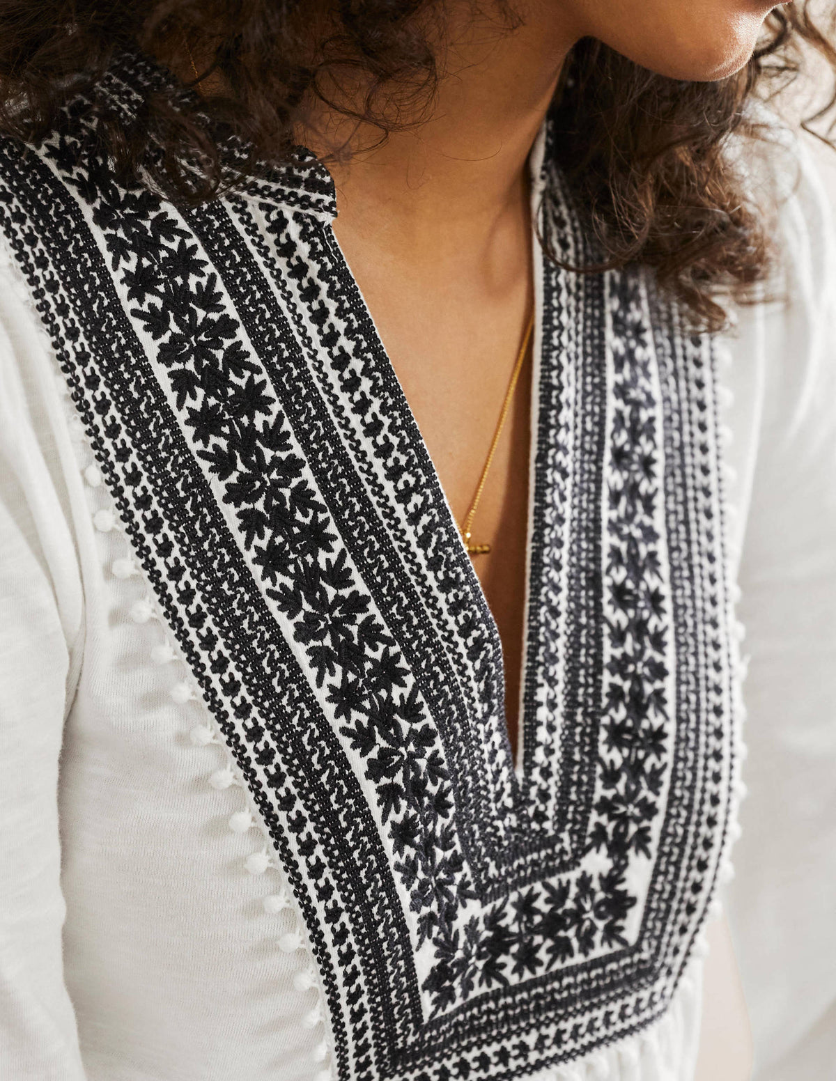 Embroidered Notch Neck Top-White, Embroidered - Image 2