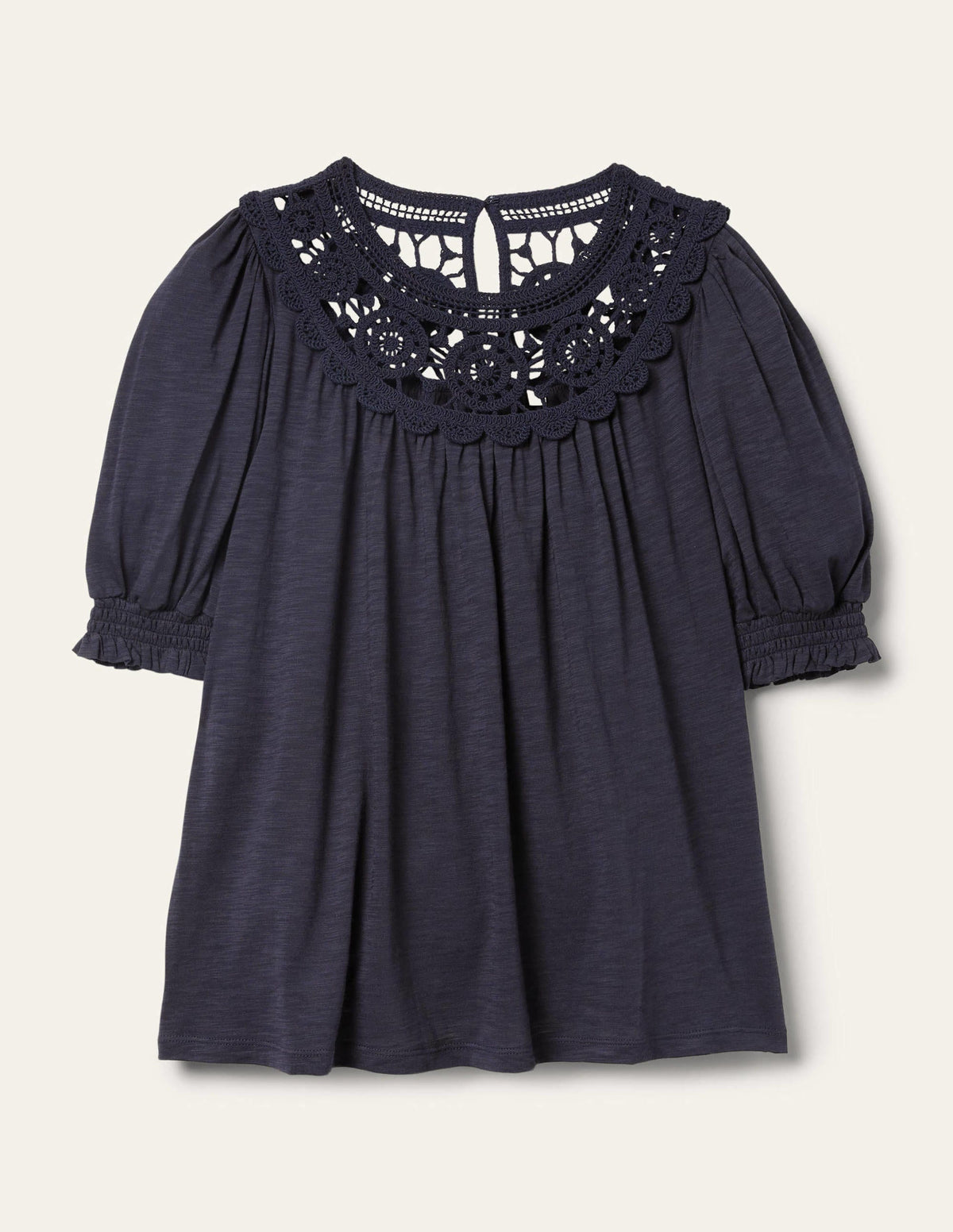 Anais Crochet Puff Sleeve Top-Navy - Image 6