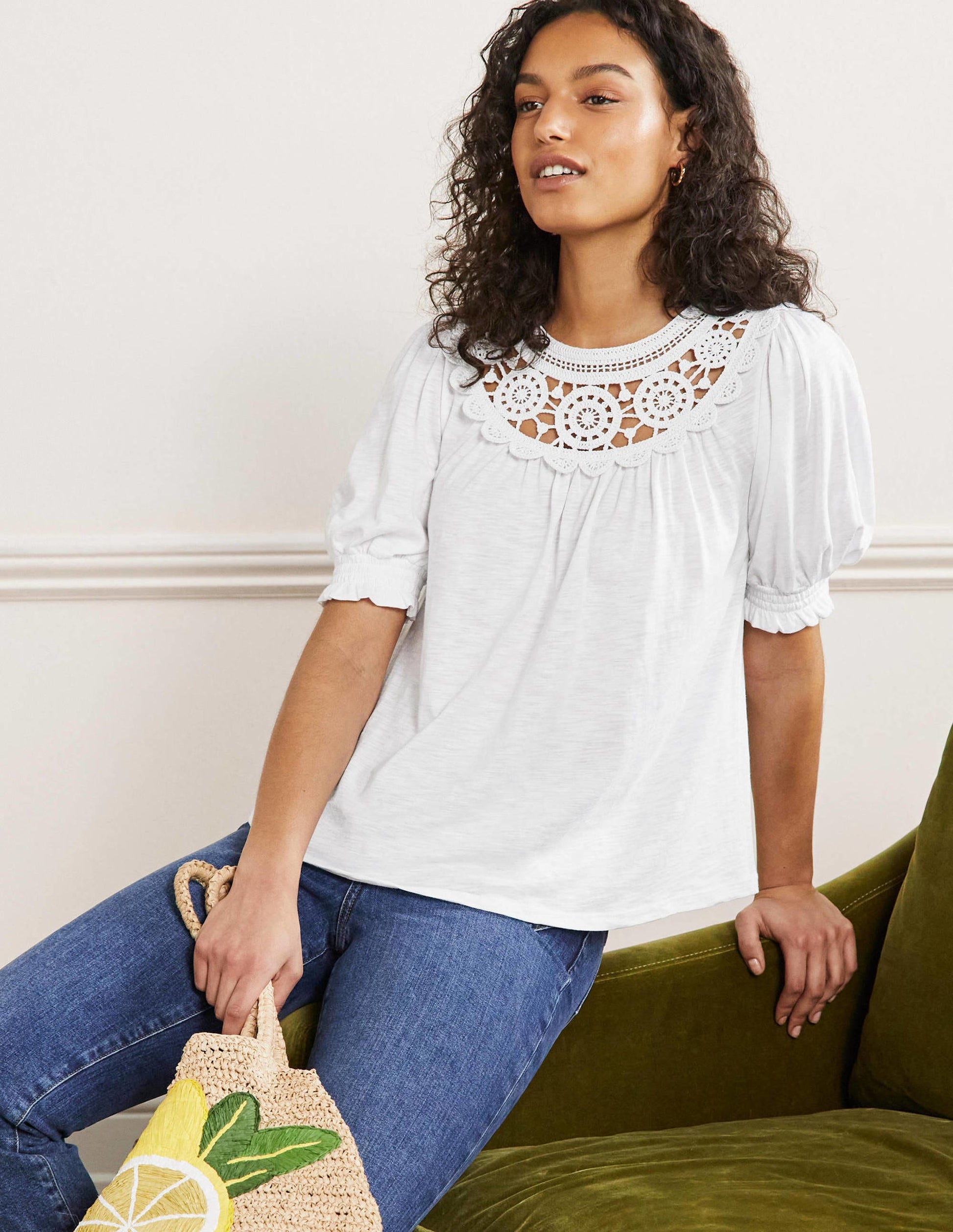 Anais Crochet Puff Sleeve Top-White-1