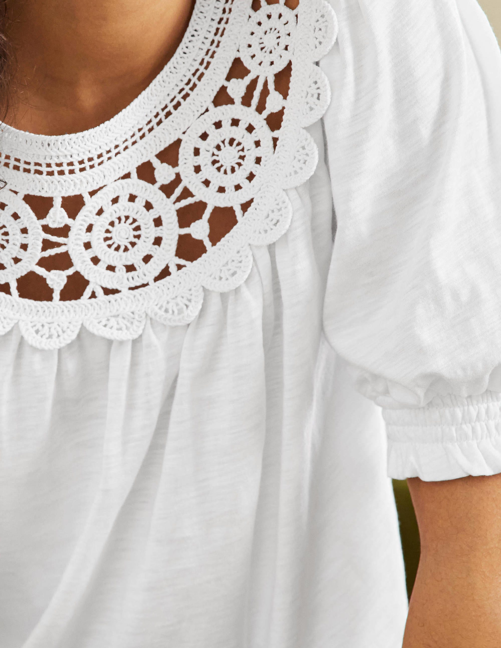 Anais Crochet Puff Sleeve Top-White - Image 2