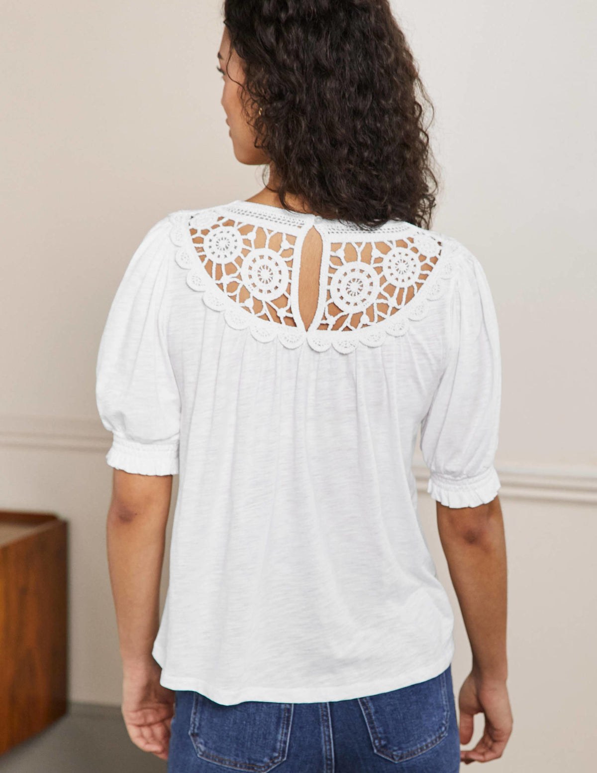 Anais Crochet Puff Sleeve Top-White - Image 3