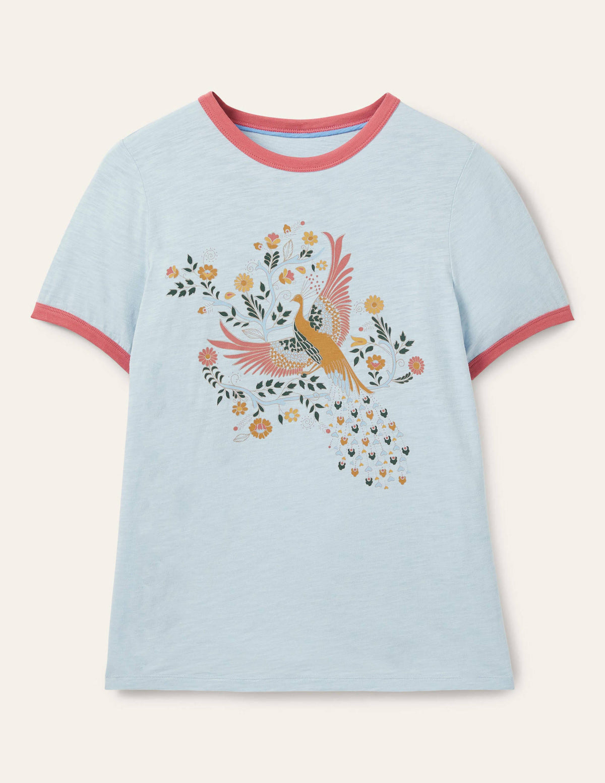 Contrast Rib Cotton T-Shirt-Blue, Enchanting Peacock - Image 5