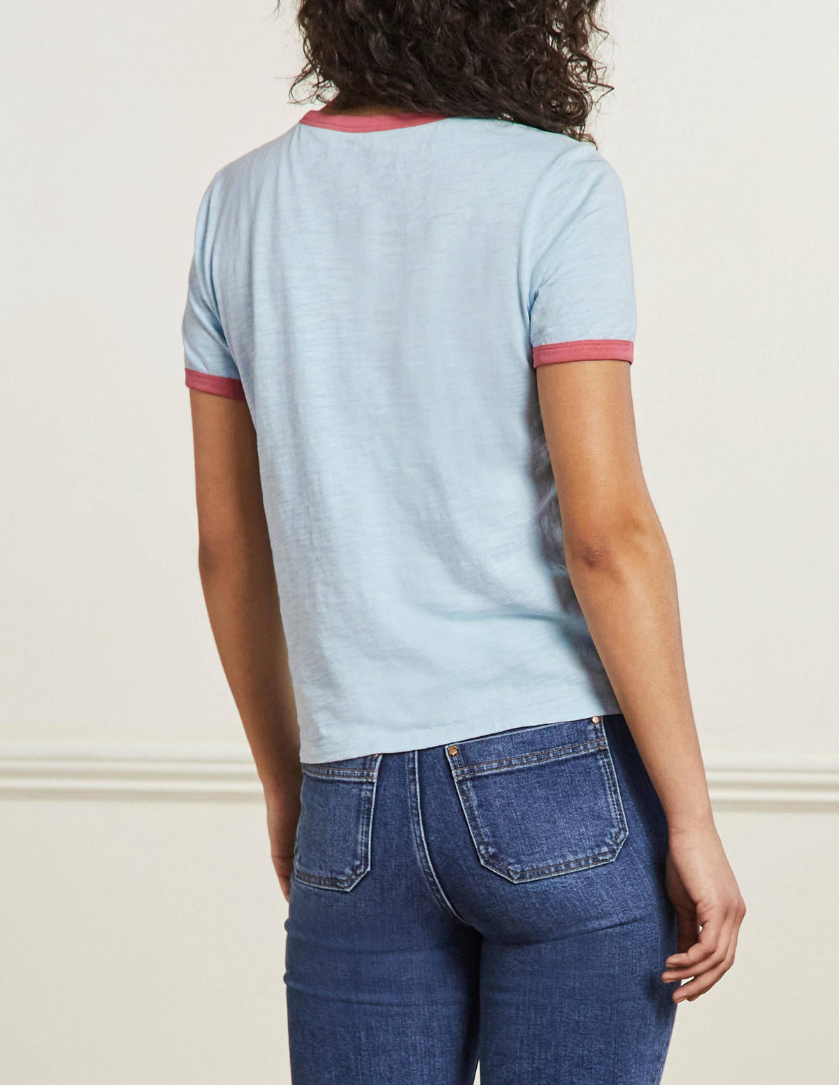 Contrast Rib Cotton T-Shirt-Blue, Enchanting Peacock - Image 3