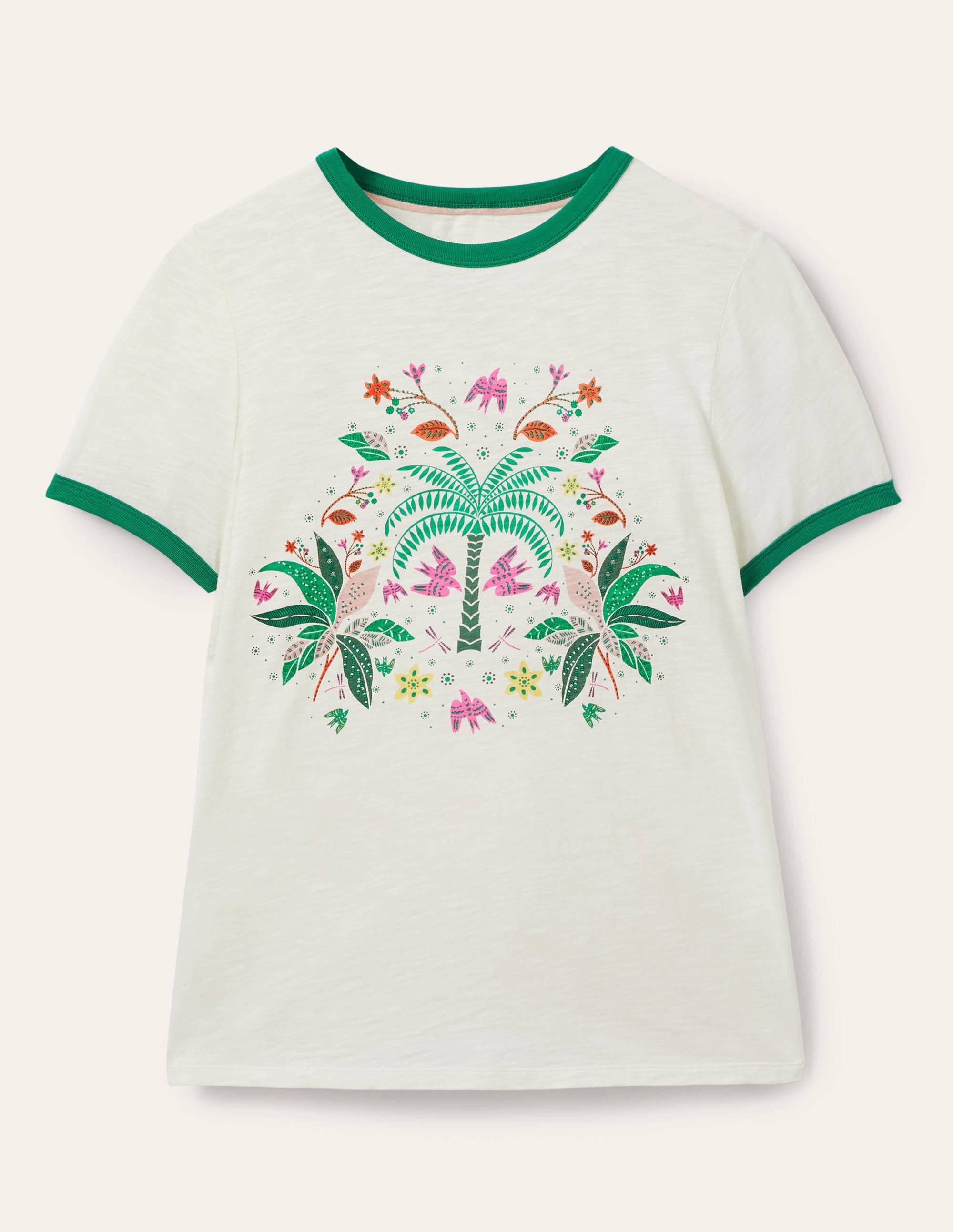 Contrast Rib Cotton T-Shirt-Ivory, Oriental Cascade - Image 6