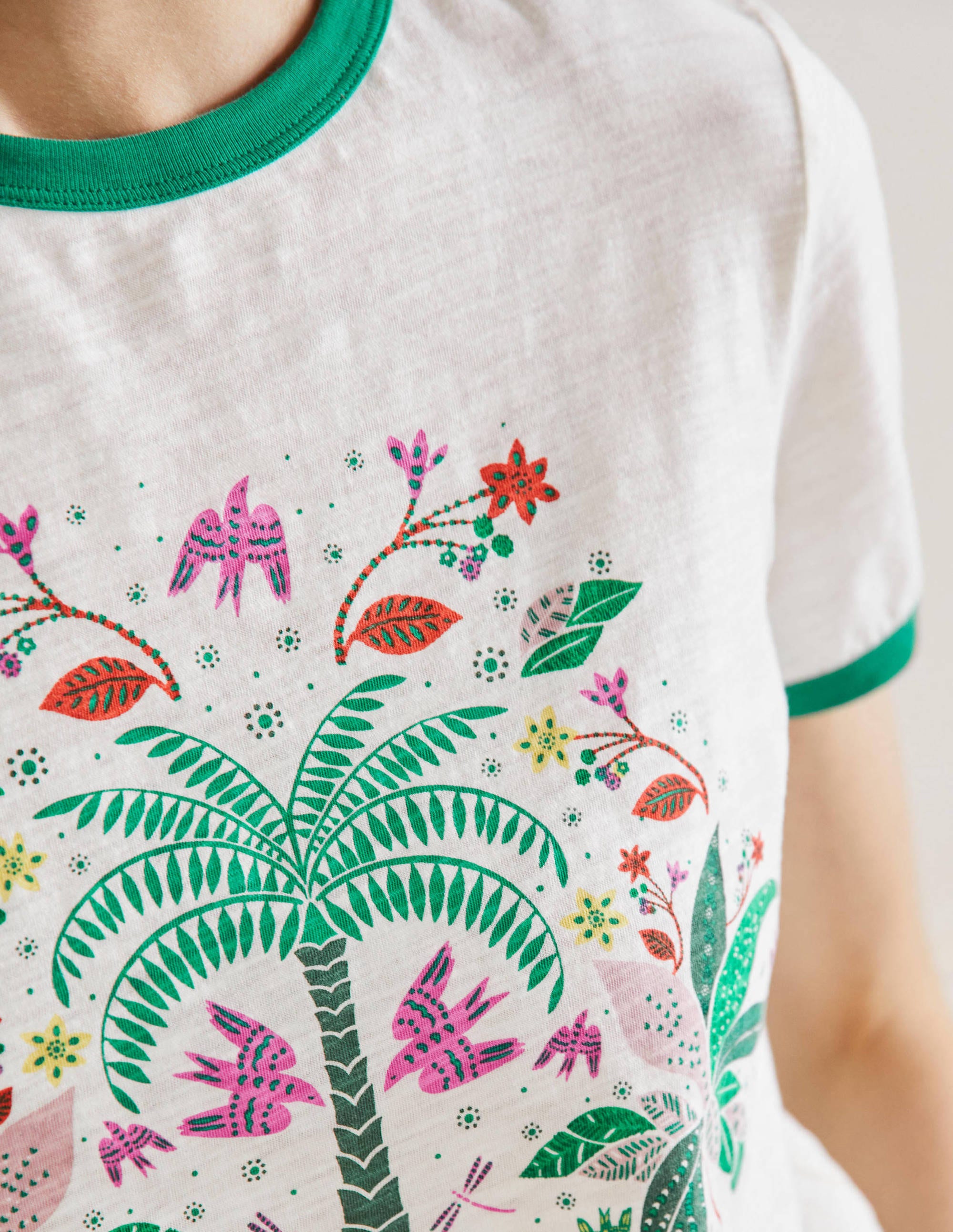 Contrast Rib Cotton T-Shirt-Ivory, Oriental Cascade - Image 2