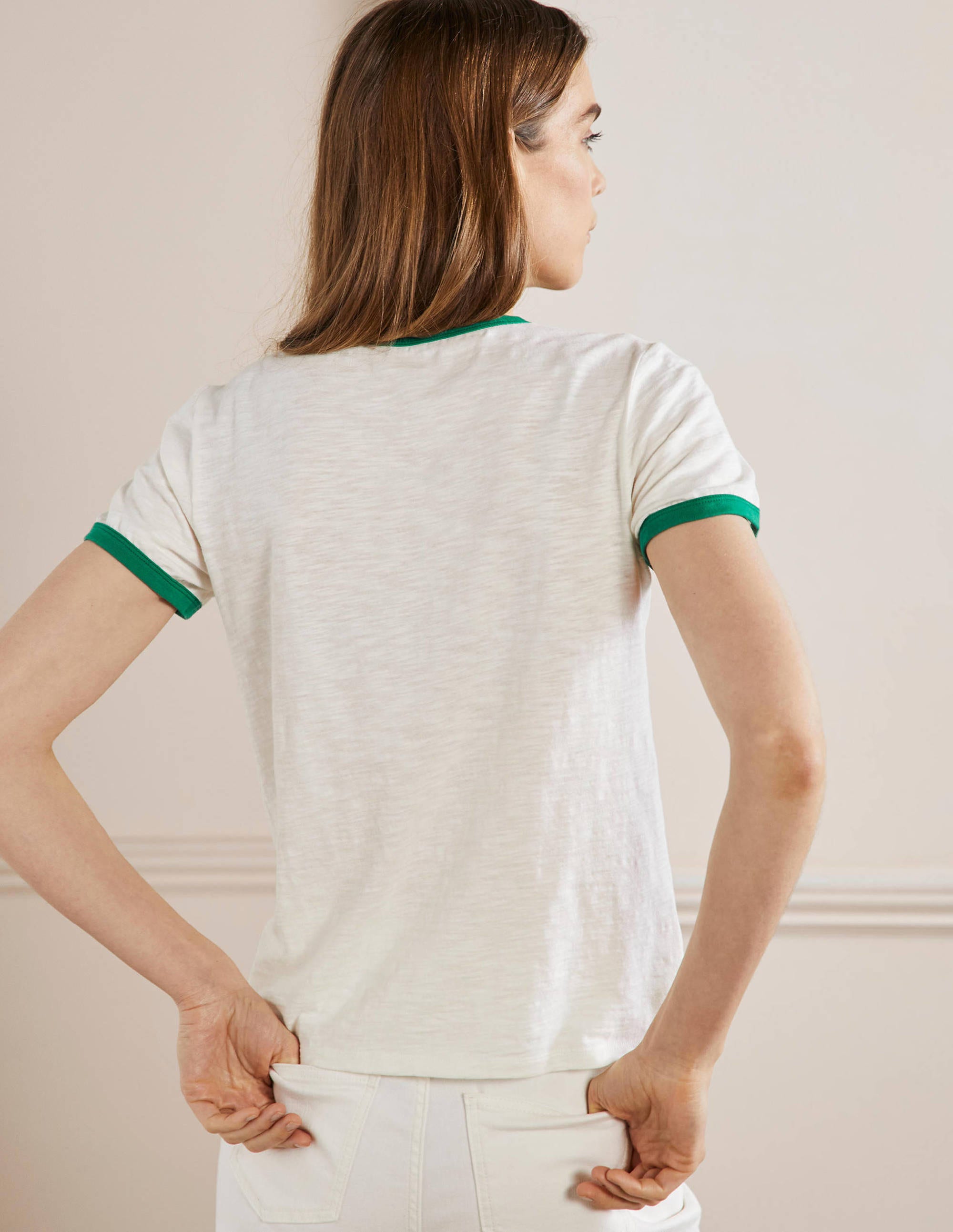Contrast Rib Cotton T-Shirt-Ivory, Oriental Cascade - Image 3