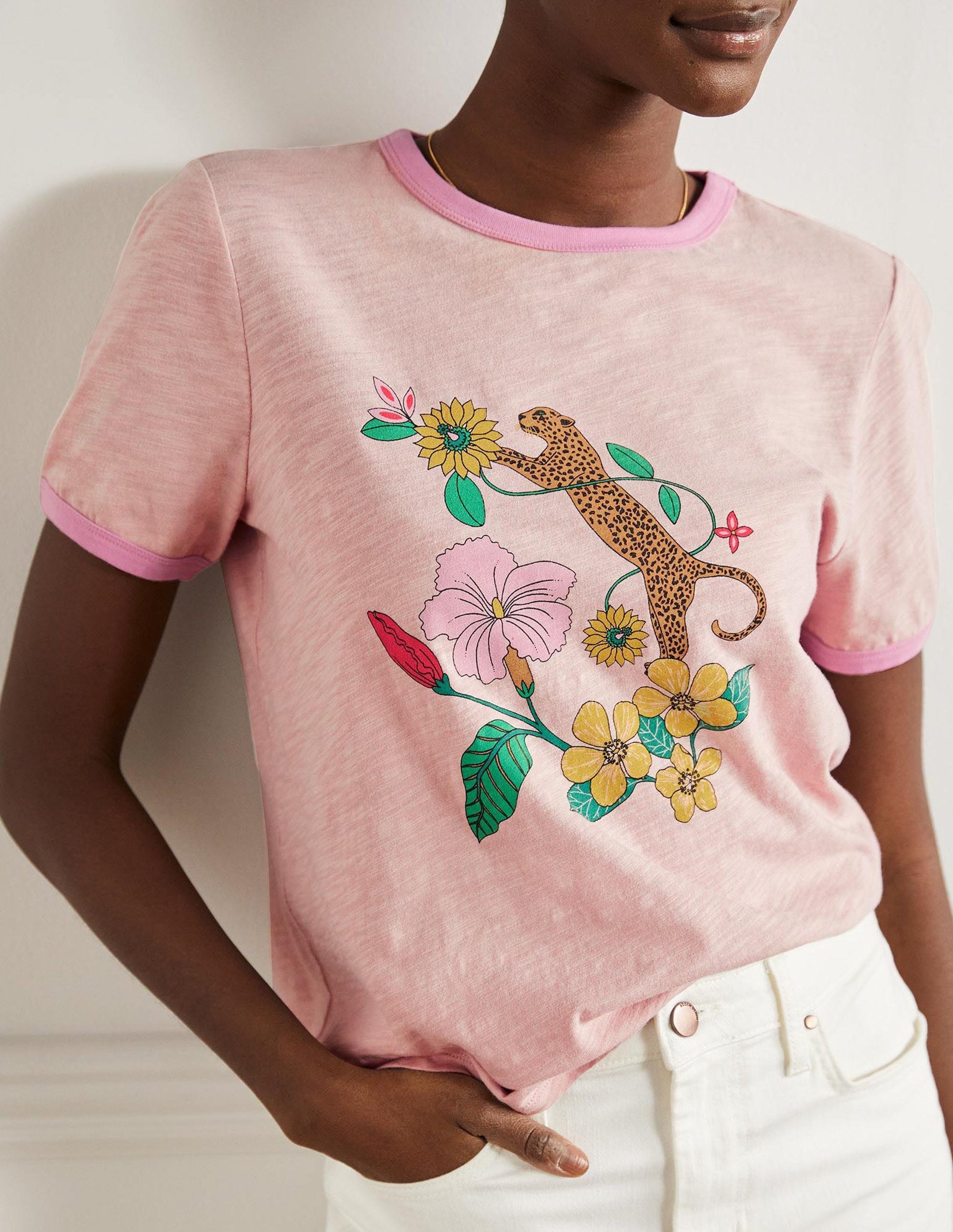 Contrast Rib Cotton T-Shirt-Milkshake, Exotic Paradise-4