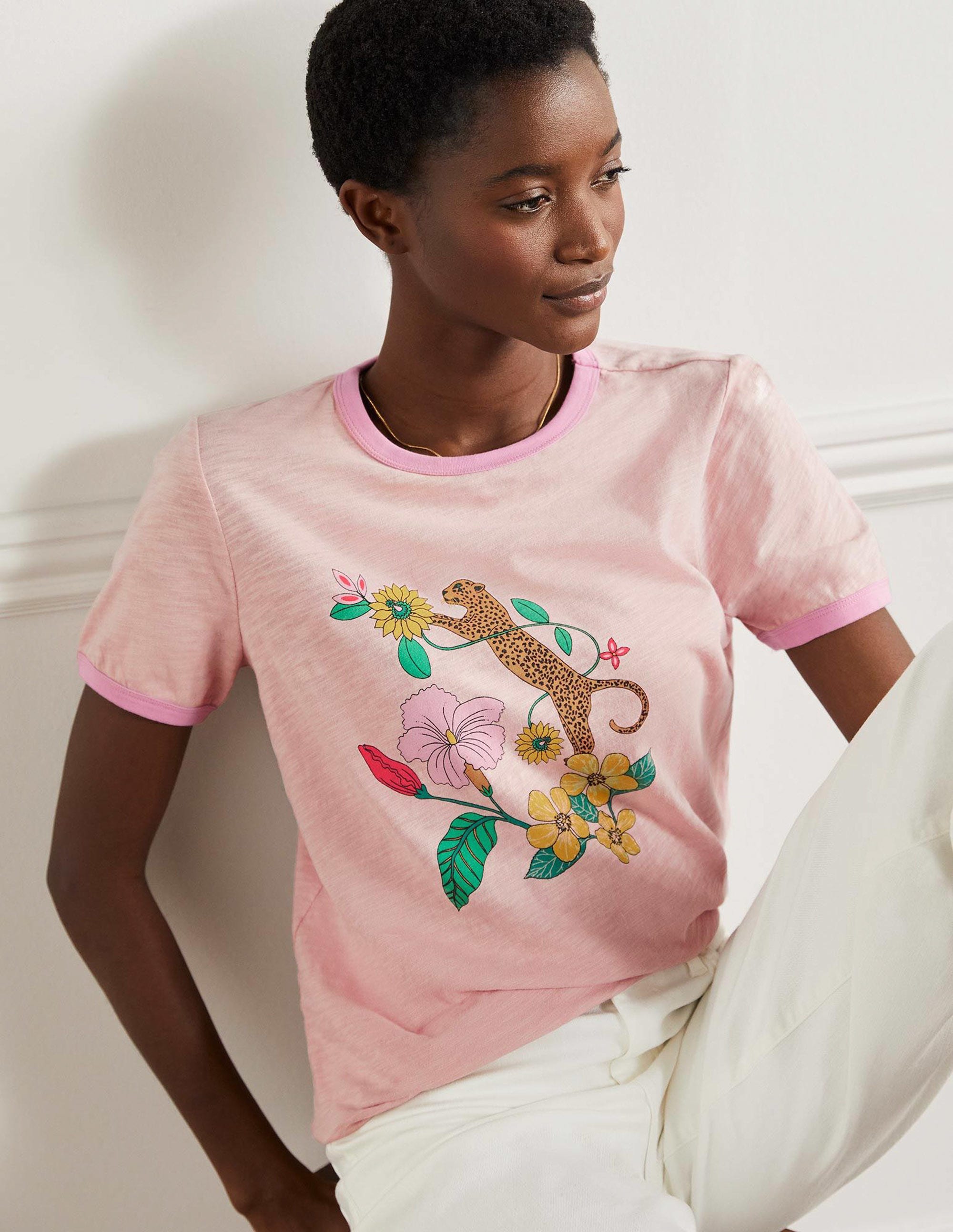 Contrast Rib Cotton T-Shirt-Milkshake, Exotic Paradise - Image 5