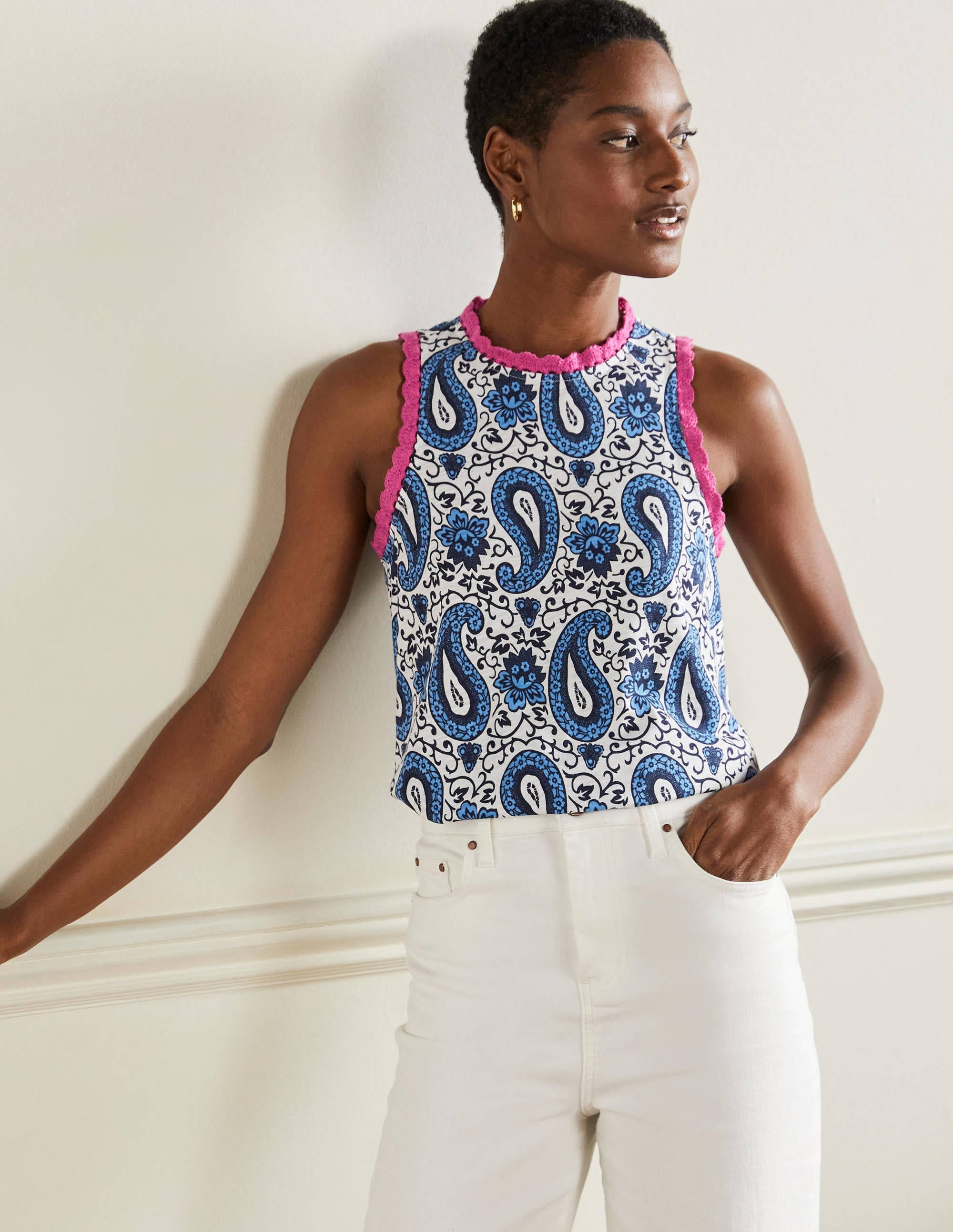 Stitch Detail Jersey Top-Blue, Enchanting Paisley - Image 5