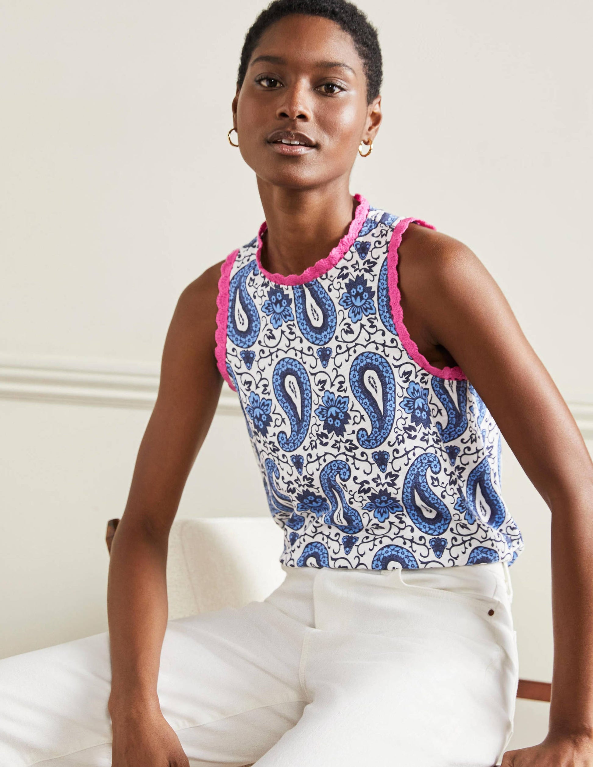 Stitch Detail Jersey Top-Blue, Enchanting Paisley-8