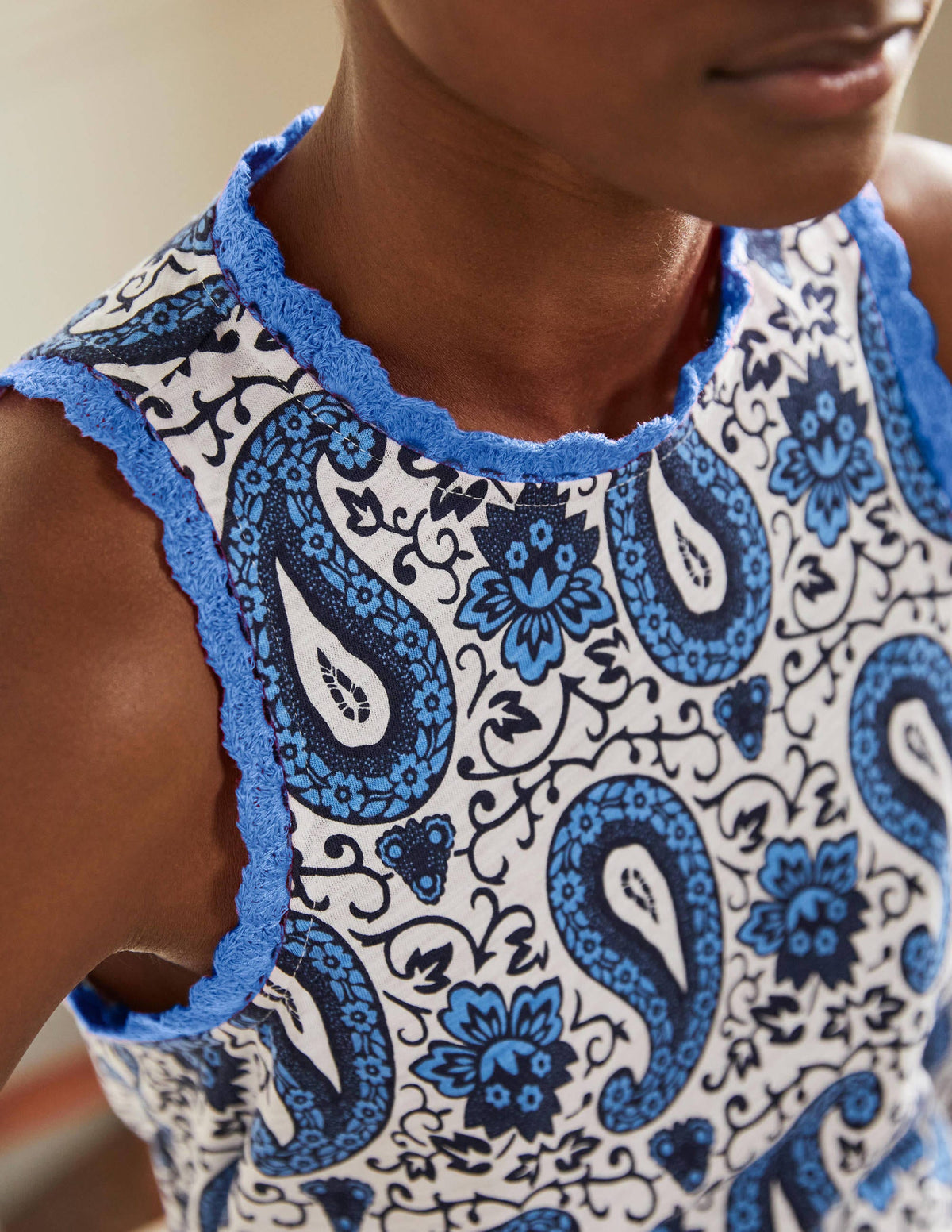 Stitch Detail Jersey Top-Blue, Enchanting Paisley-2