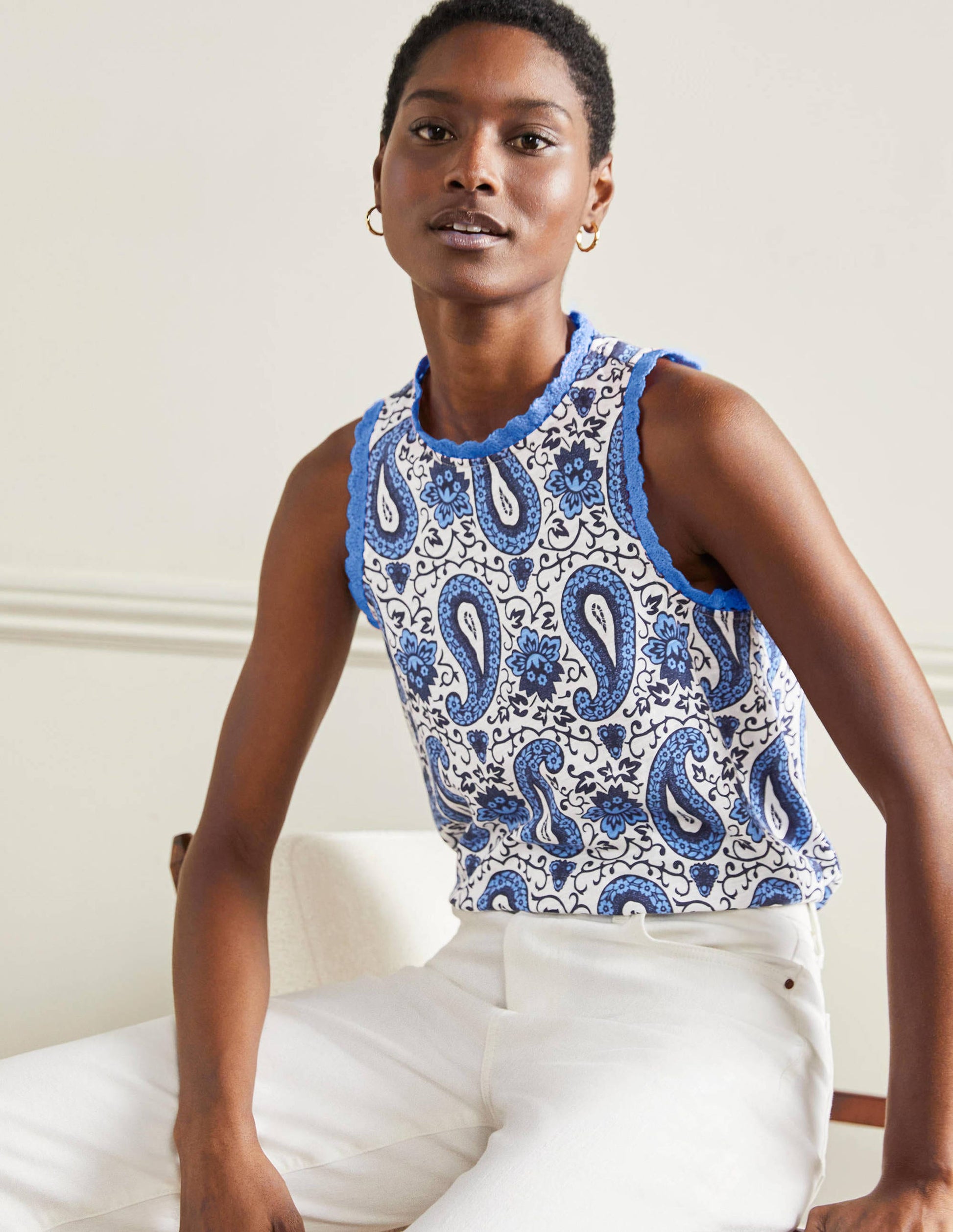 Stitch Detail Jersey Top-Blue, Enchanting Paisley-4