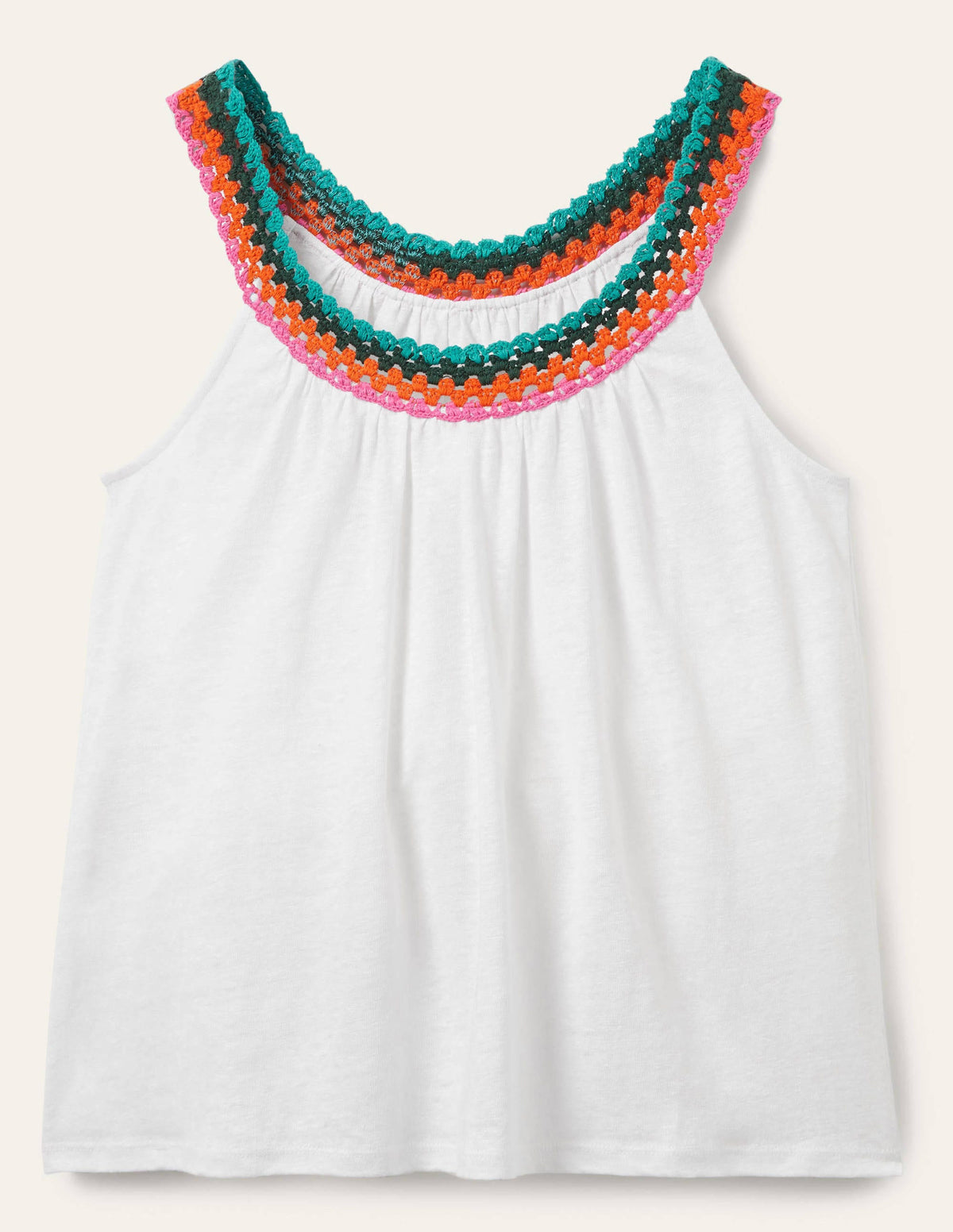 Crochet Trim Scoop Jersey Top-White - Image 5