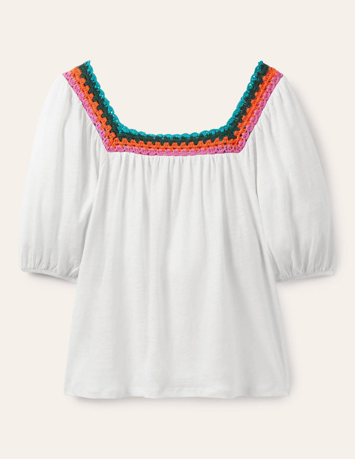 Crochet Trim Puff Sleeve Top-White - Image 5