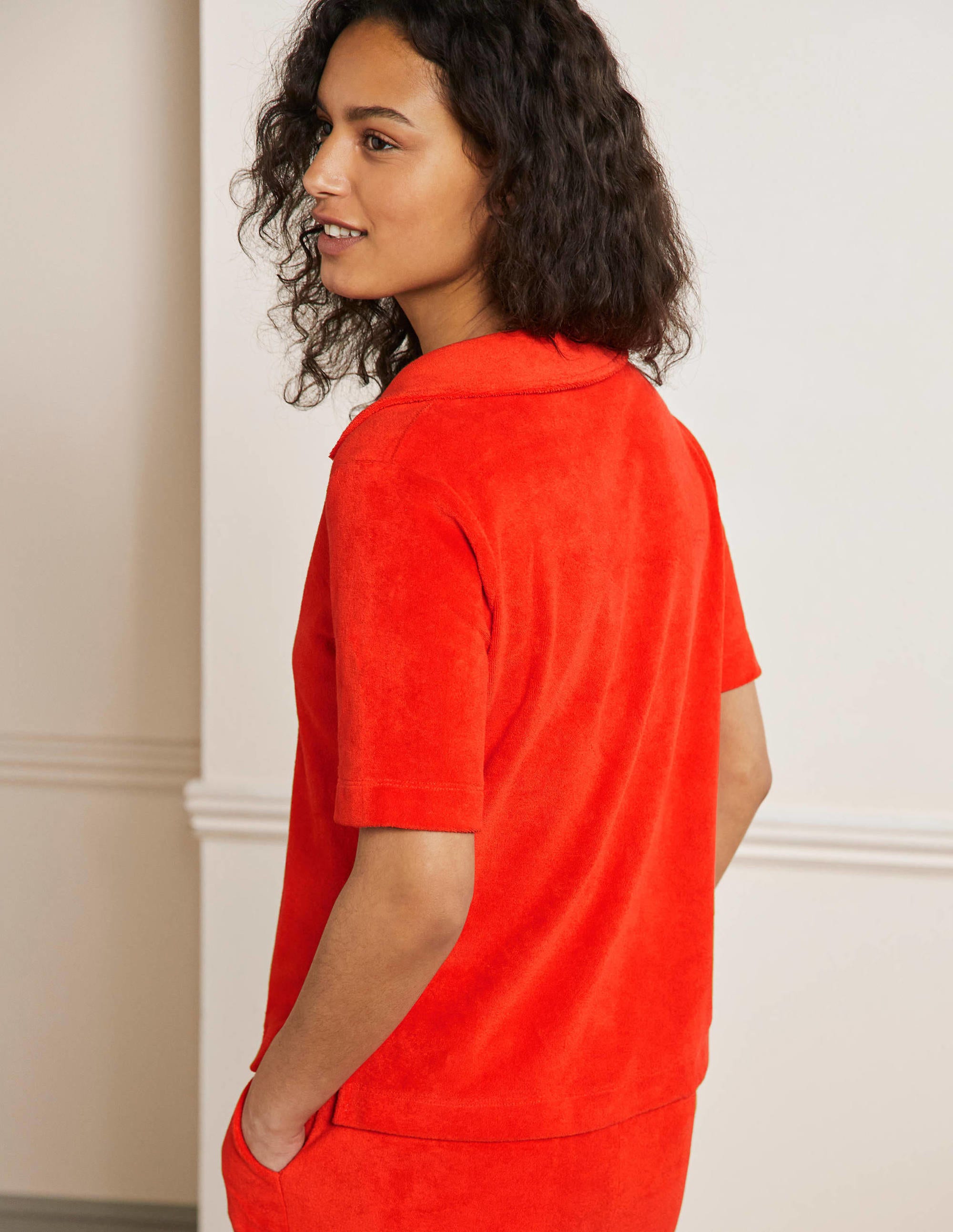 Erica Towelling Polo Top-Bright Papaya - Image 3
