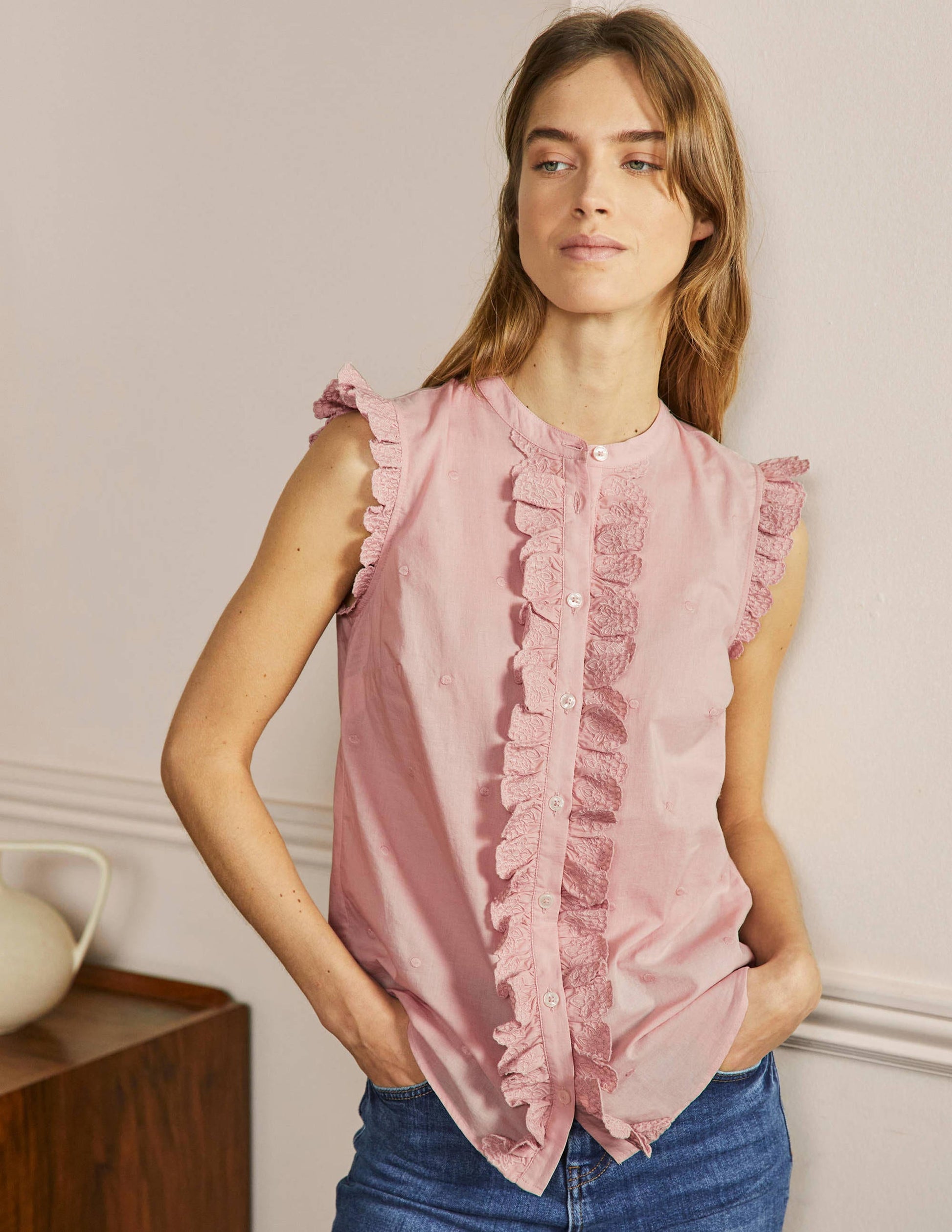Sleeveless Embroidered Shirt-Milkshake-1