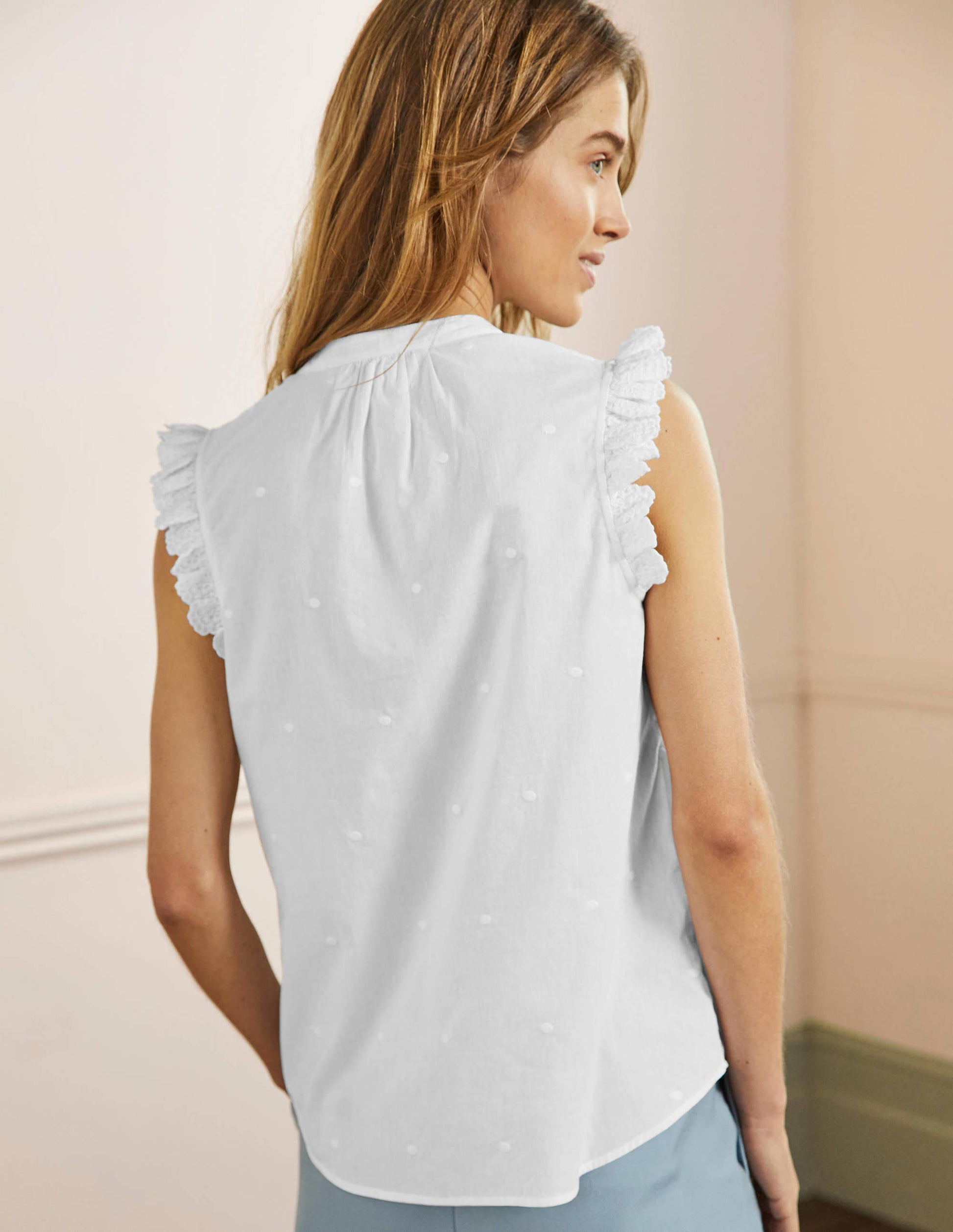 Sleeveless Embroidered Shirt-White-3