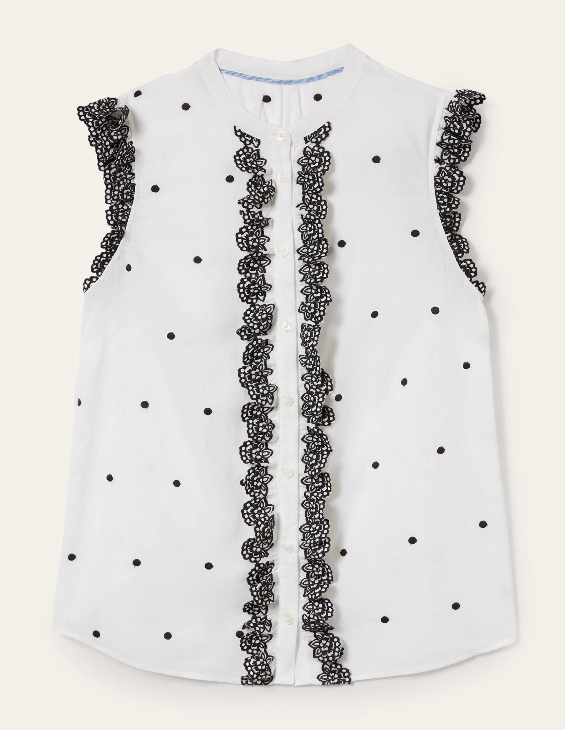 Sleeveless Embroidered Shirt-White, Black Broderie-6