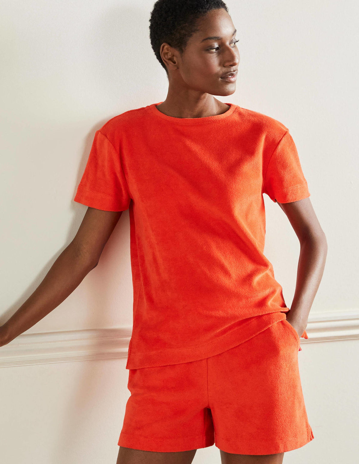 Erica Towelling Crew Neck Top-Bright Papaya - Image 1