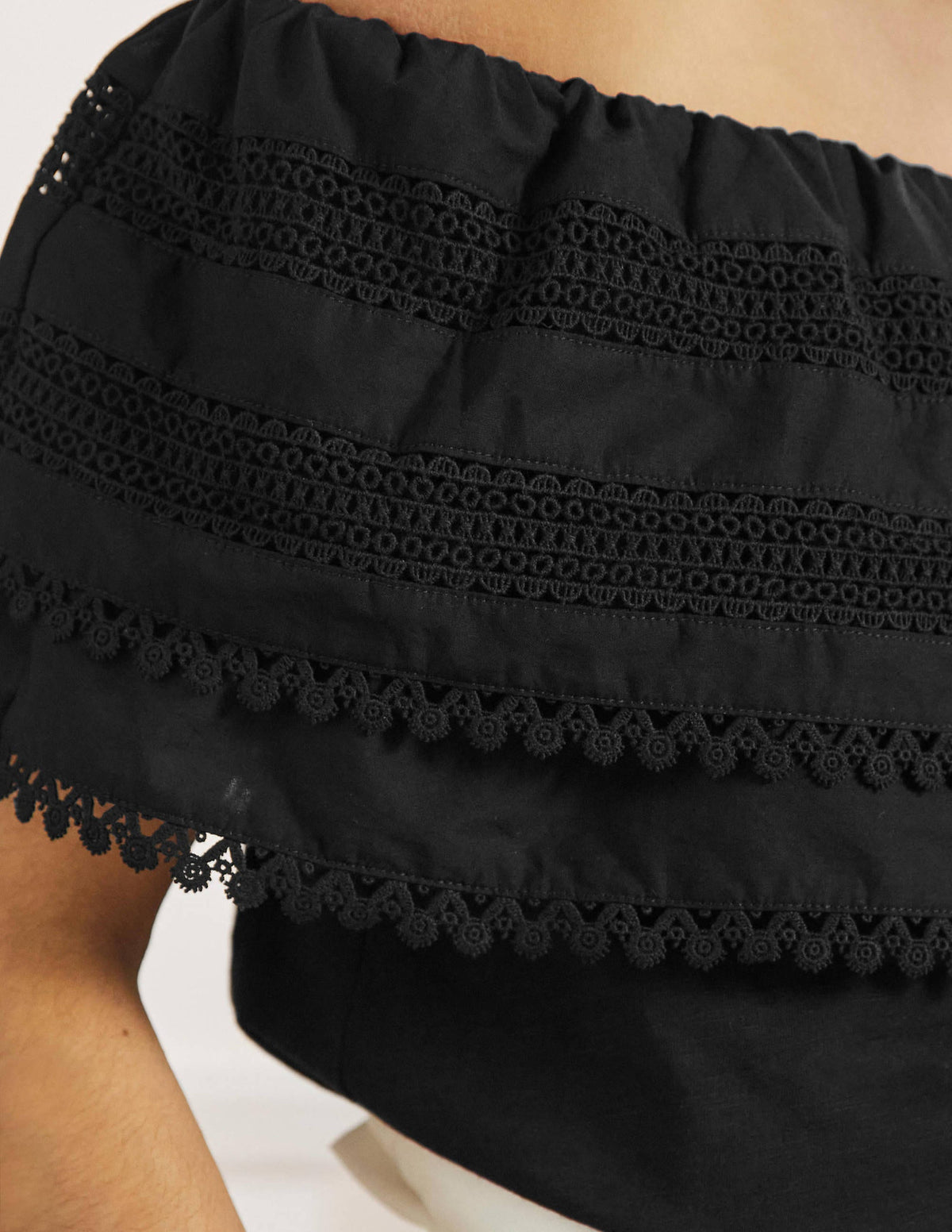 Bardot Woven Mix Detail Top-Black - Image 2