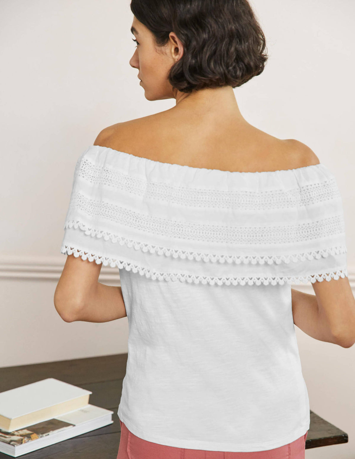 Bardot Woven Mix Detail Top-White - Image 3