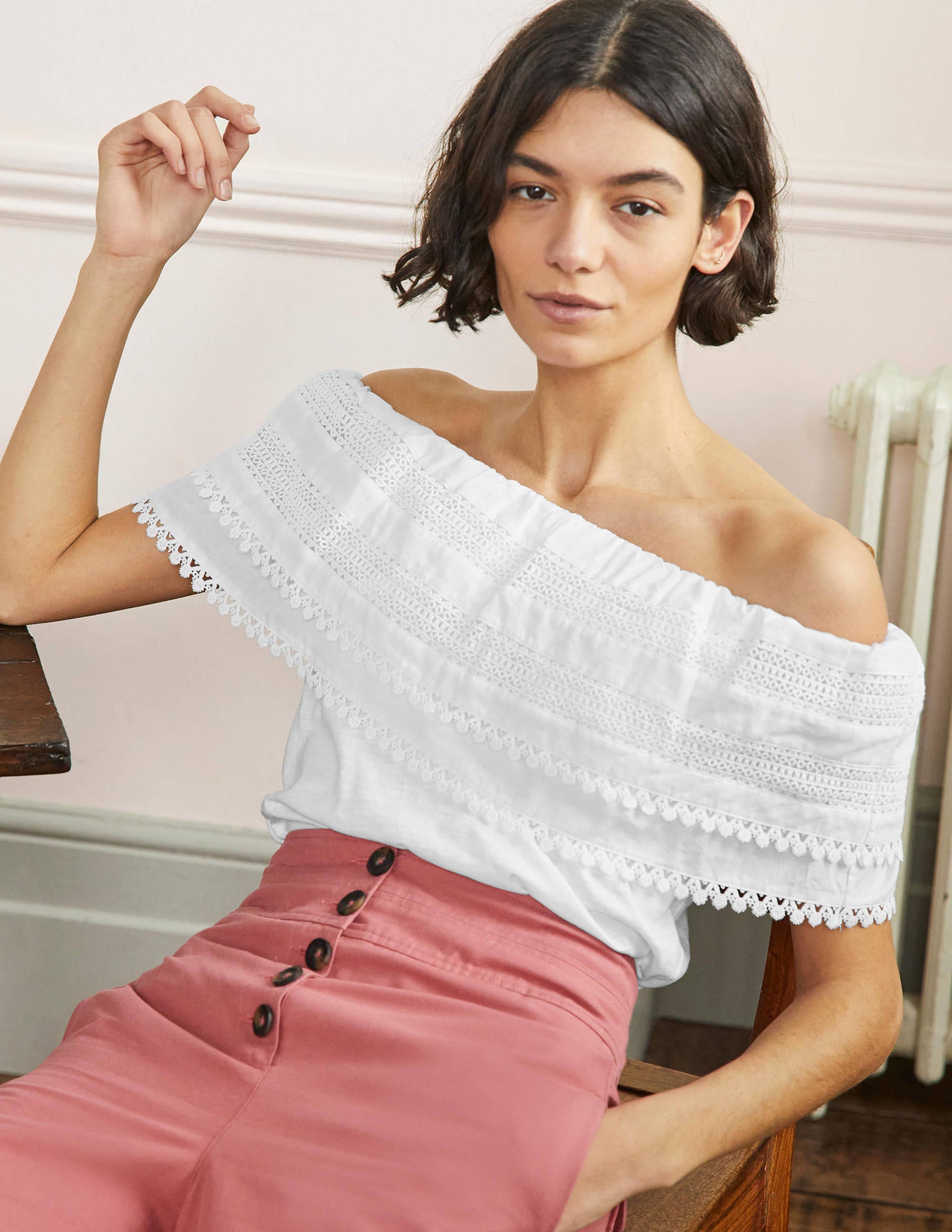 Bardot Woven Mix Detail Top-White - Image 4