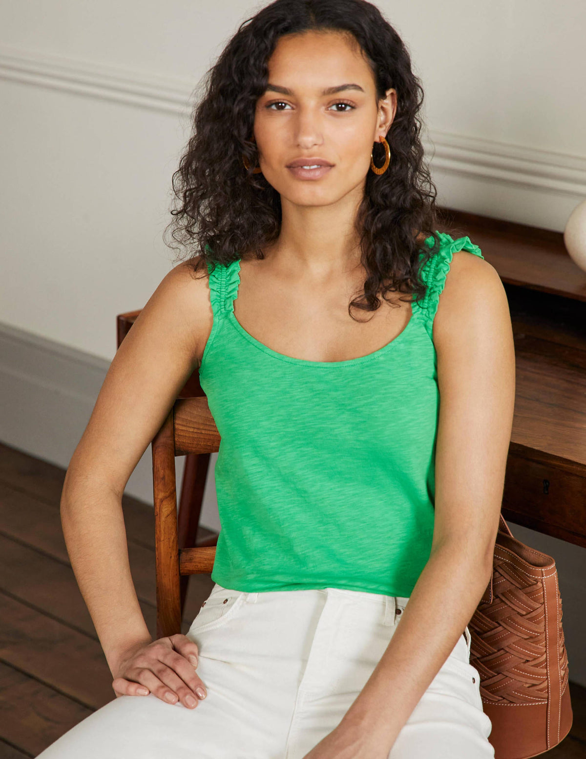 Frill Strap Jersey Top-Green Lagoon-4