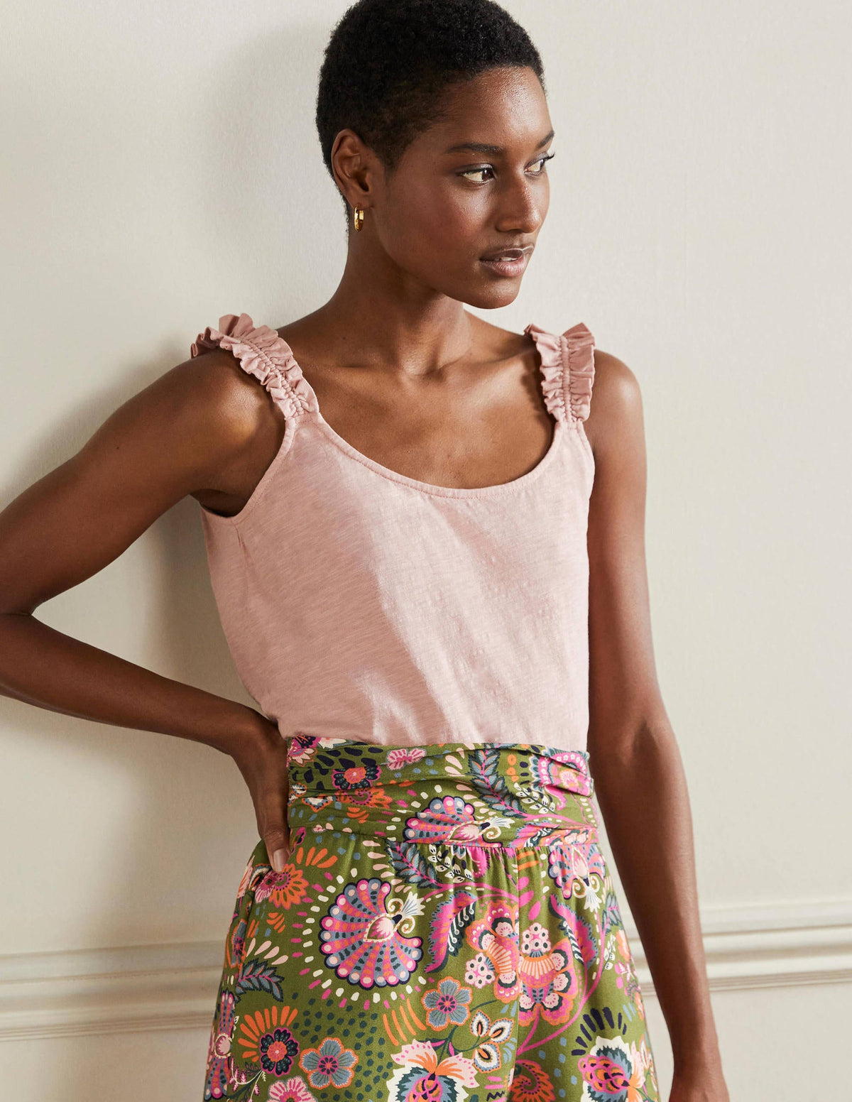 Frill Strap Jersey Top-Milkshake-1