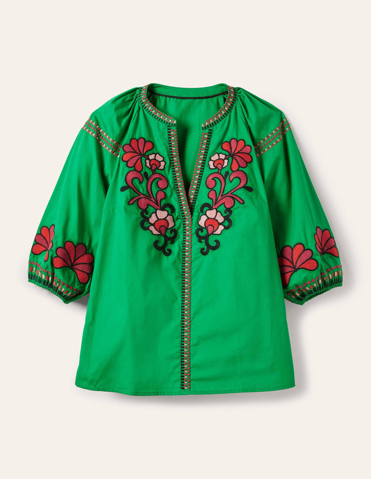 Louise Mid Sleeve Popover-Rich Emerald - Image 6