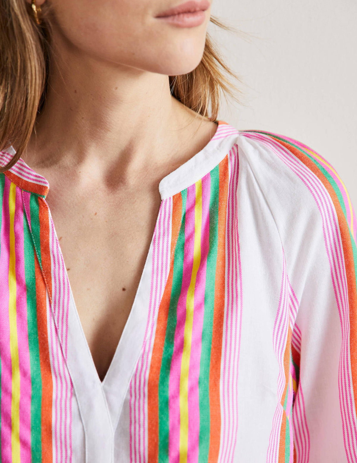 Louise Mid Sleeve Popover-Tropical Woven Rainbow Stripe - Image 2
