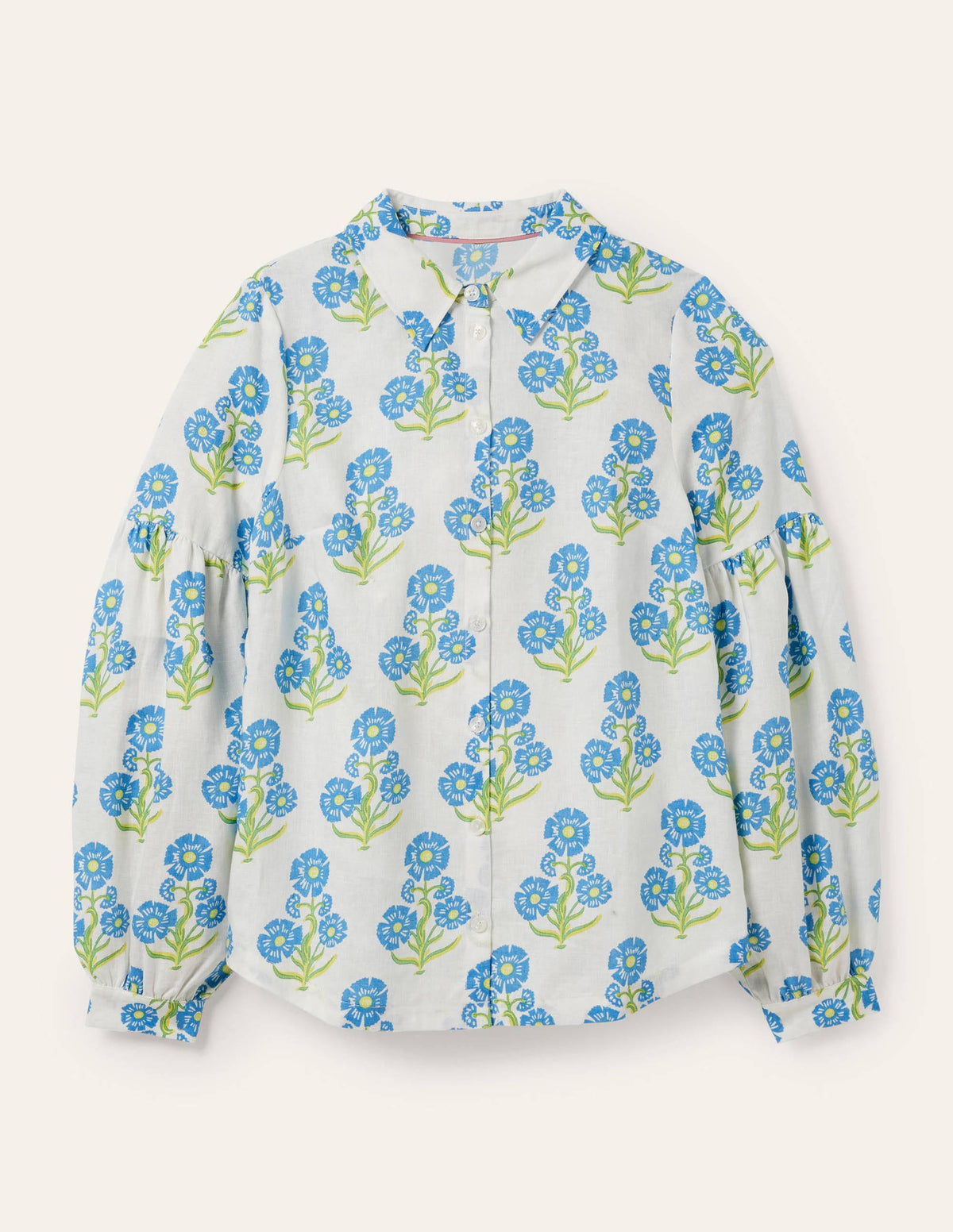 Anna Blouson Linen Shirt-Molly Mahon Flower Woodblock - Image 10