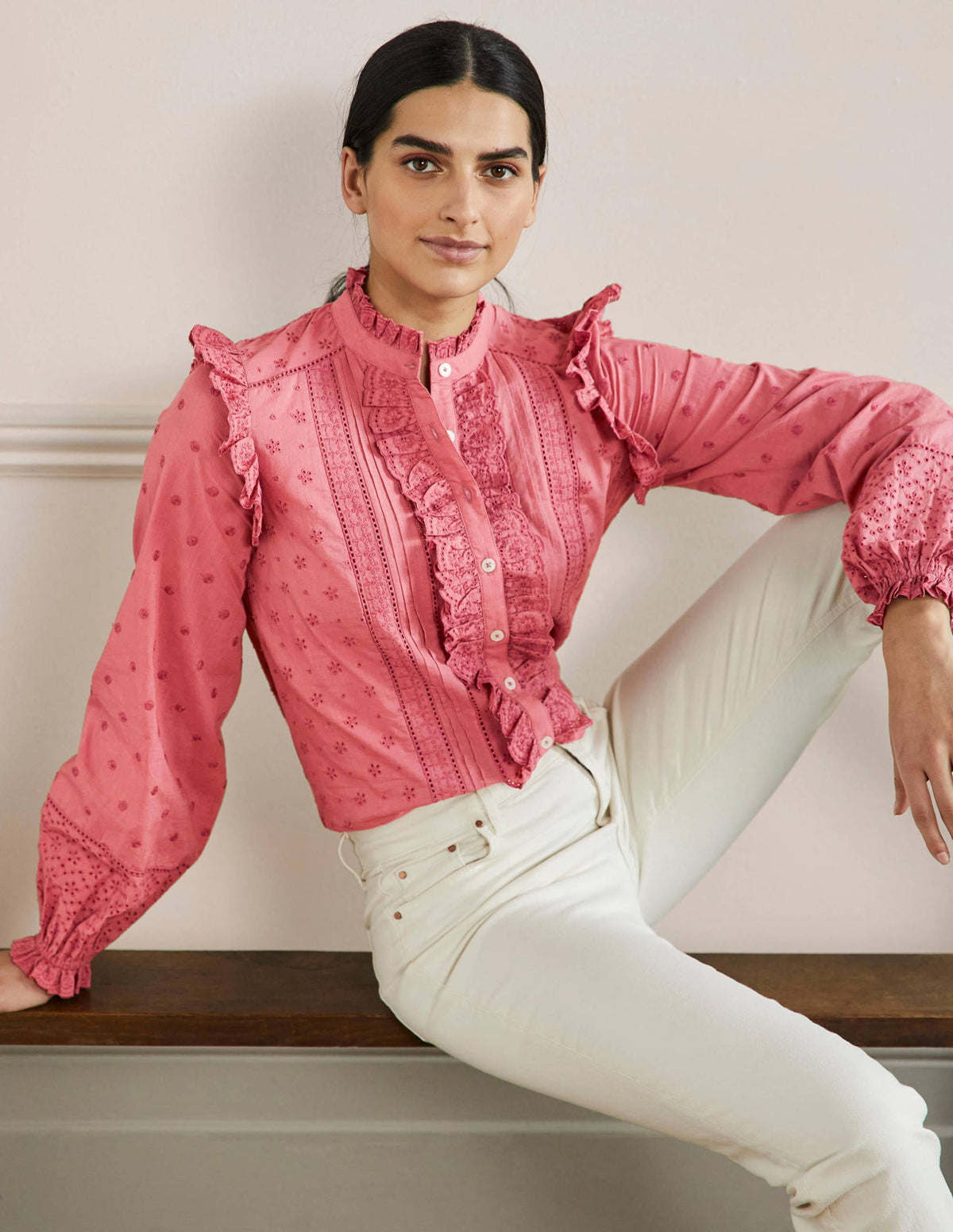 Iris Broderie Shirt-Dusty Red-1