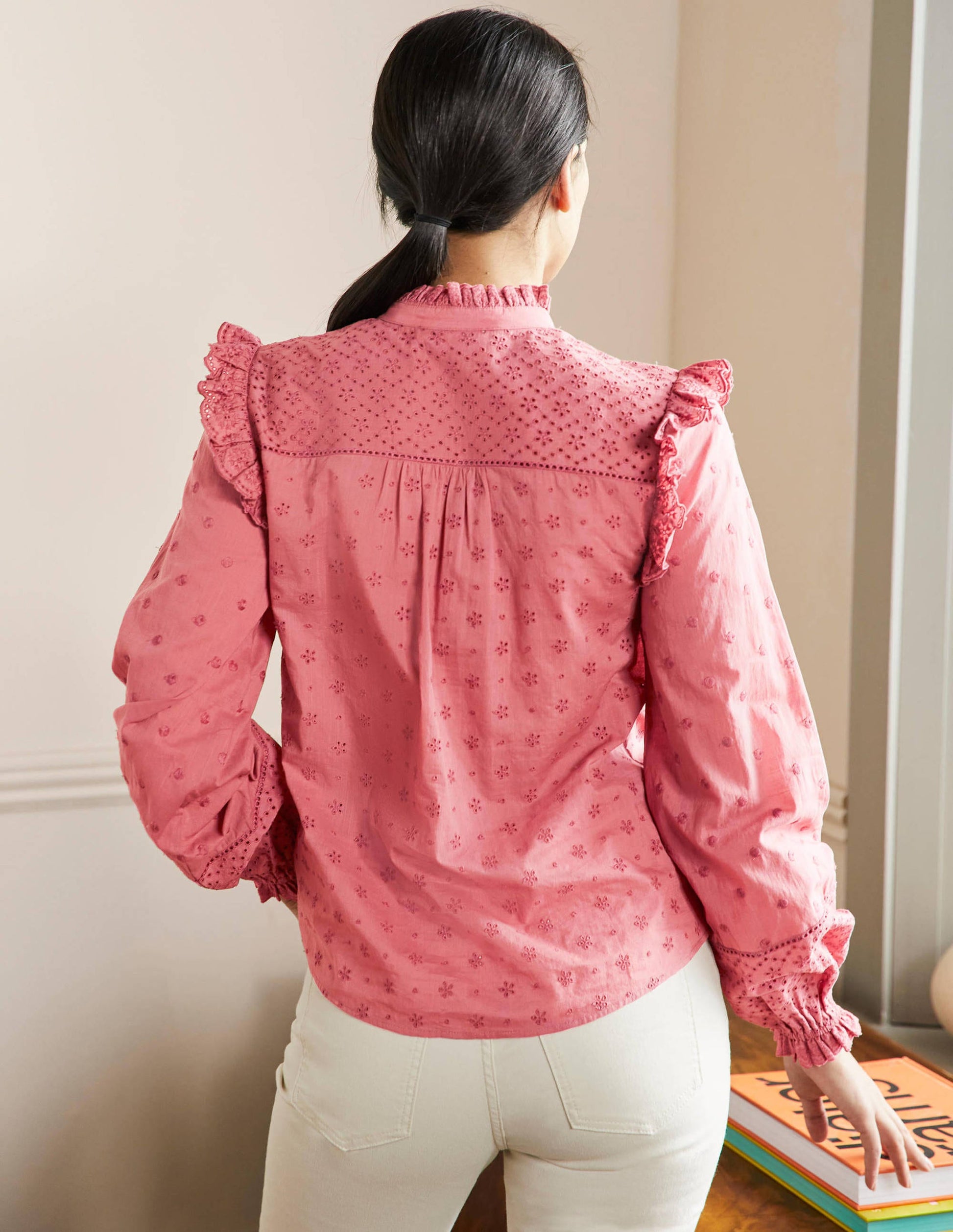 Iris Broderie Shirt-Dusty Red-3