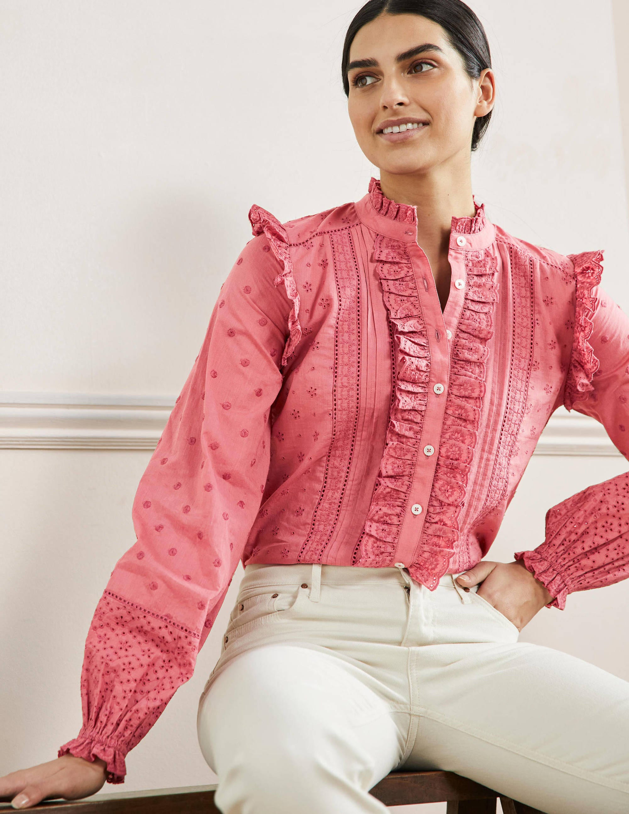 Iris Broderie Shirt-Dusty Red - Image 5