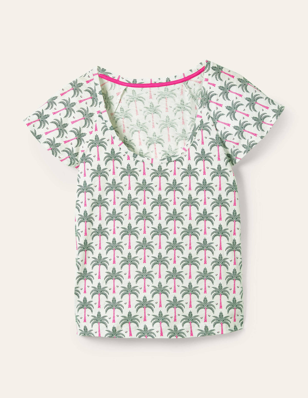 Scoop Flutter Sleeve T-Shirt-Ivory and Pink, Paradise Palm-5