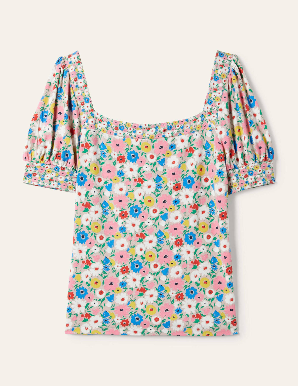 Eva Square Neck Jersey Top-Milkshake, Elegant Bloom - Image 5