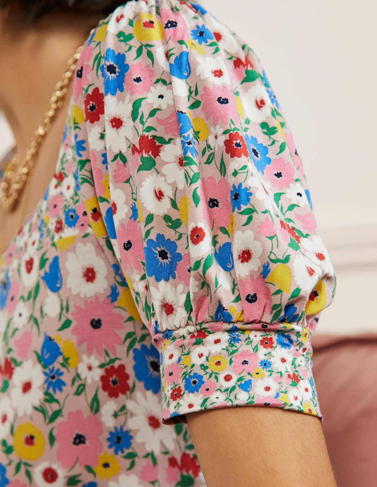 Eva Square Neck Jersey Top-Milkshake, Elegant Bloom - Image 2