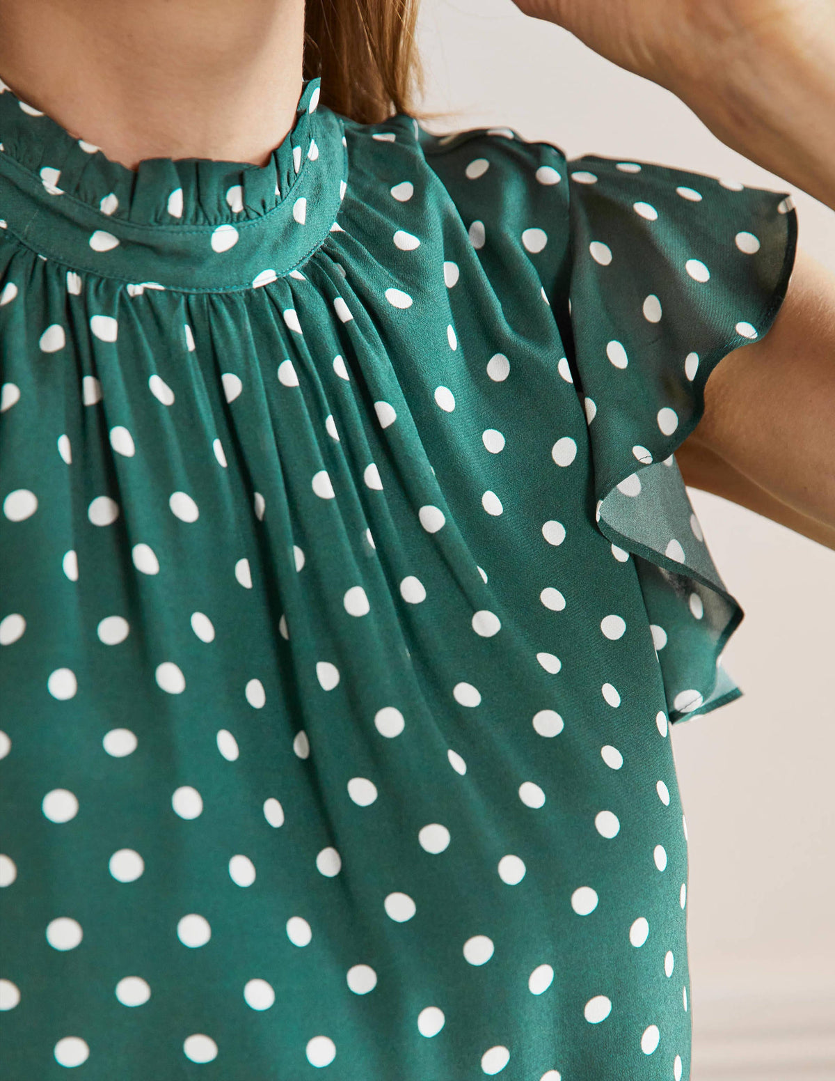 High Neck Sleeveless Top-Trekking Green, Regular Dot - Image 2