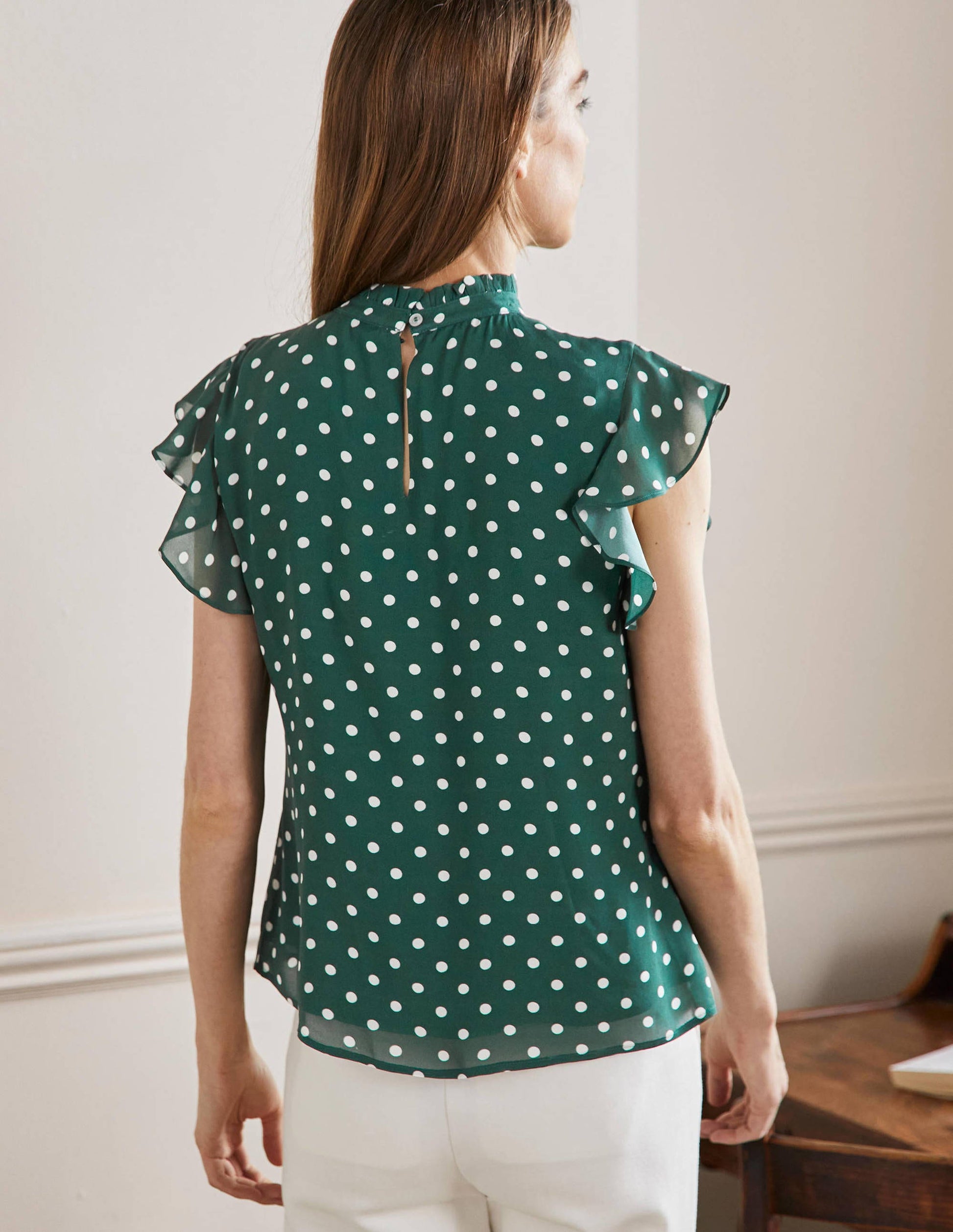 High Neck Sleeveless Top-Trekking Green, Regular Dot-3