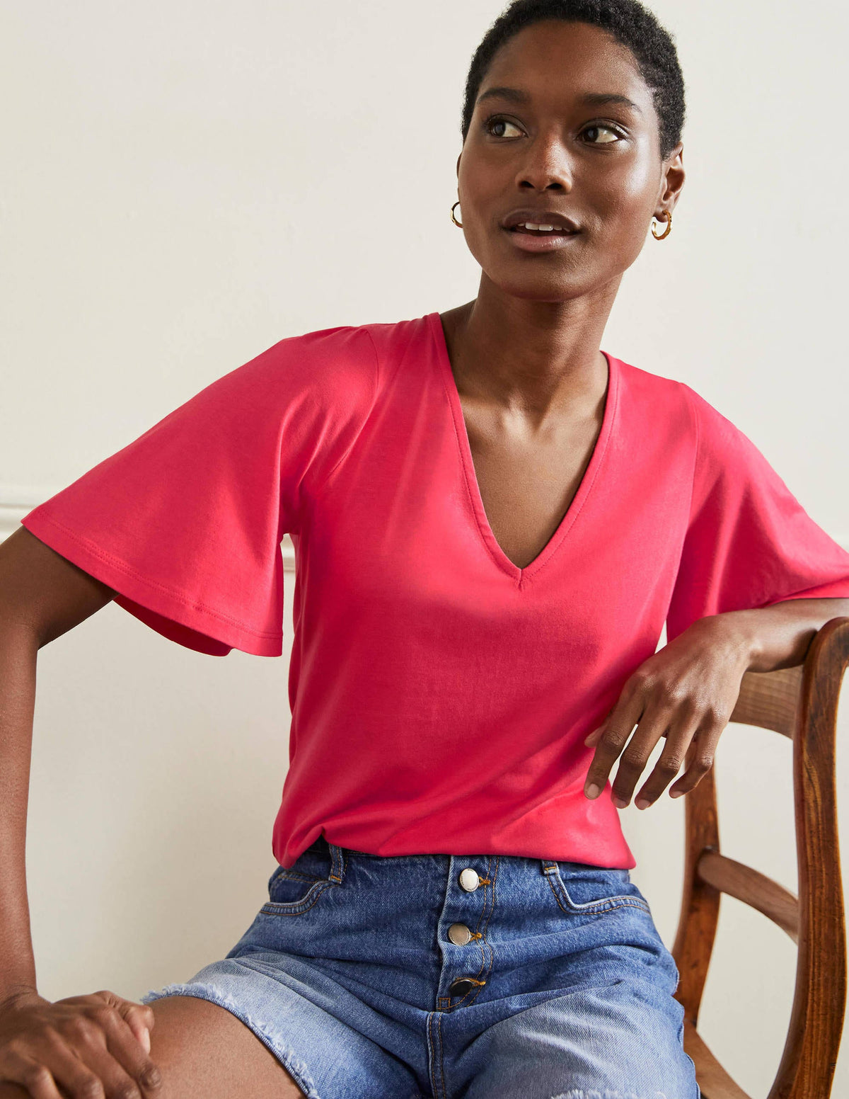 Supersoft Flutter Sleeve Top-Radish-1