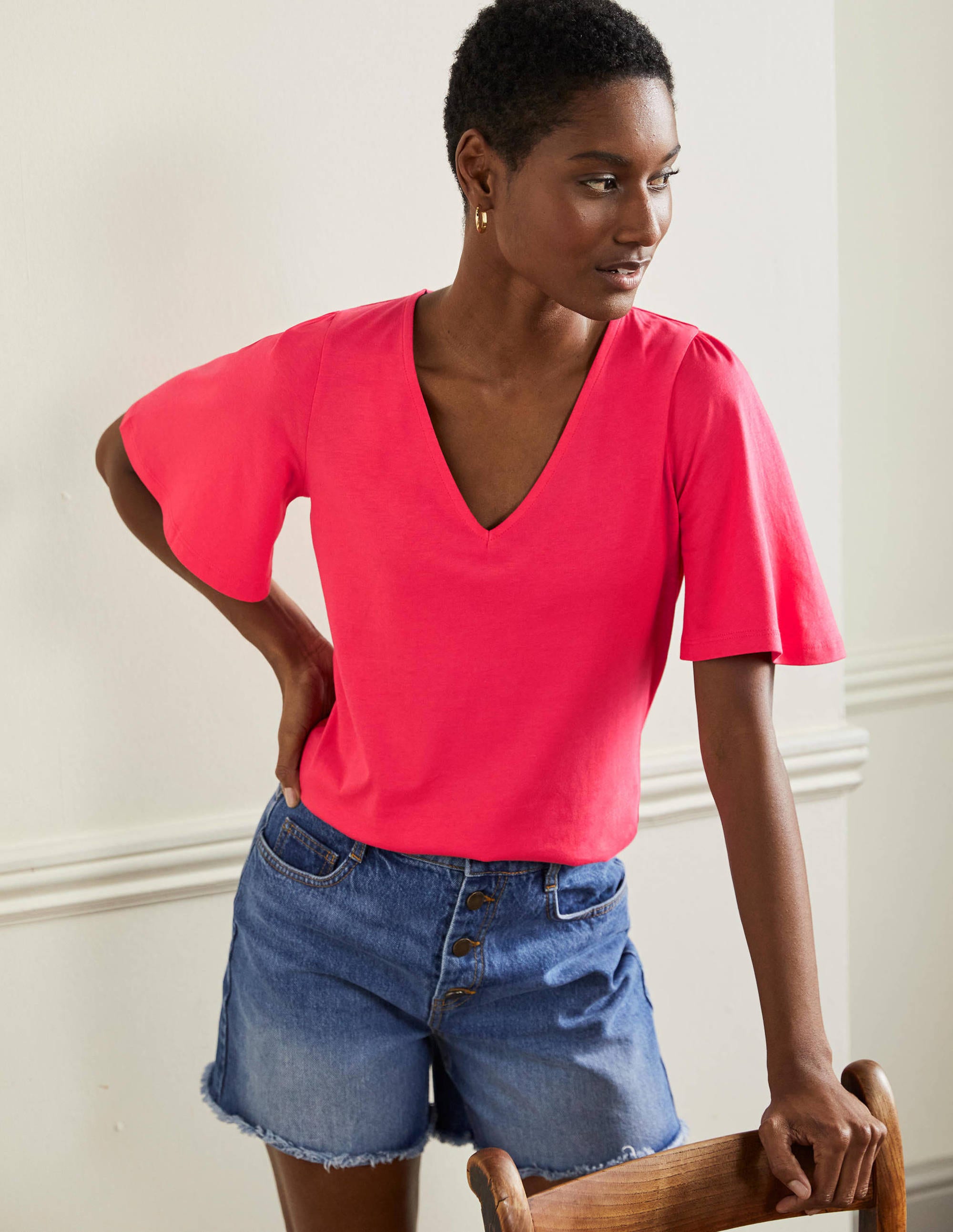 Supersoft Flutter Sleeve Top-Radish - Image 4