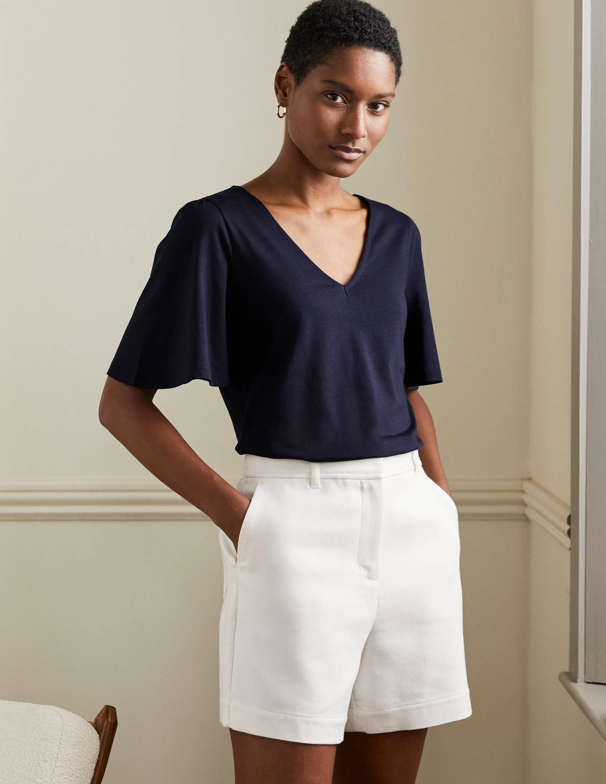 Supersoft Flutter Sleeve Top-Navy-2
