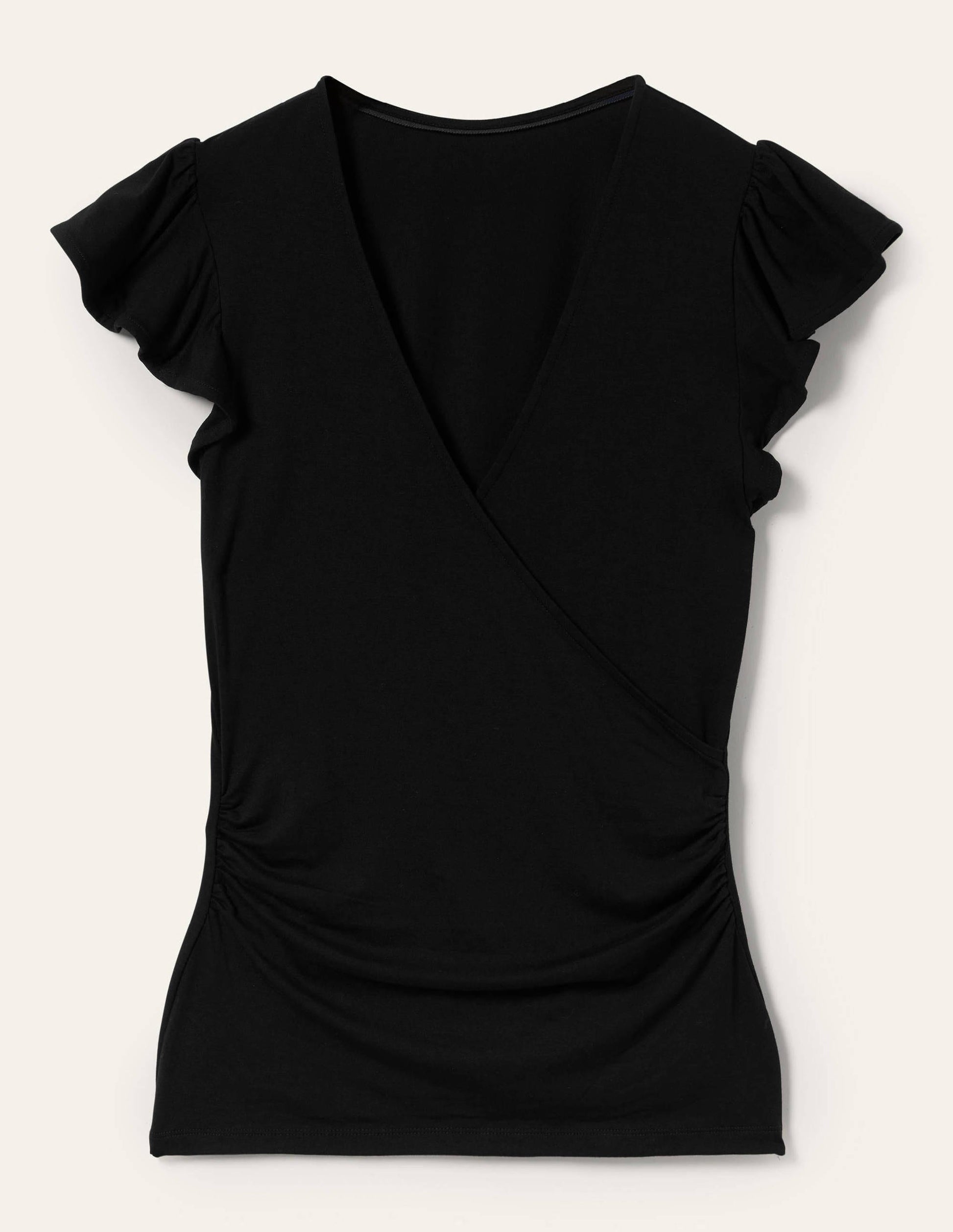 Flutter Sleeve Wrap Top-Black-5