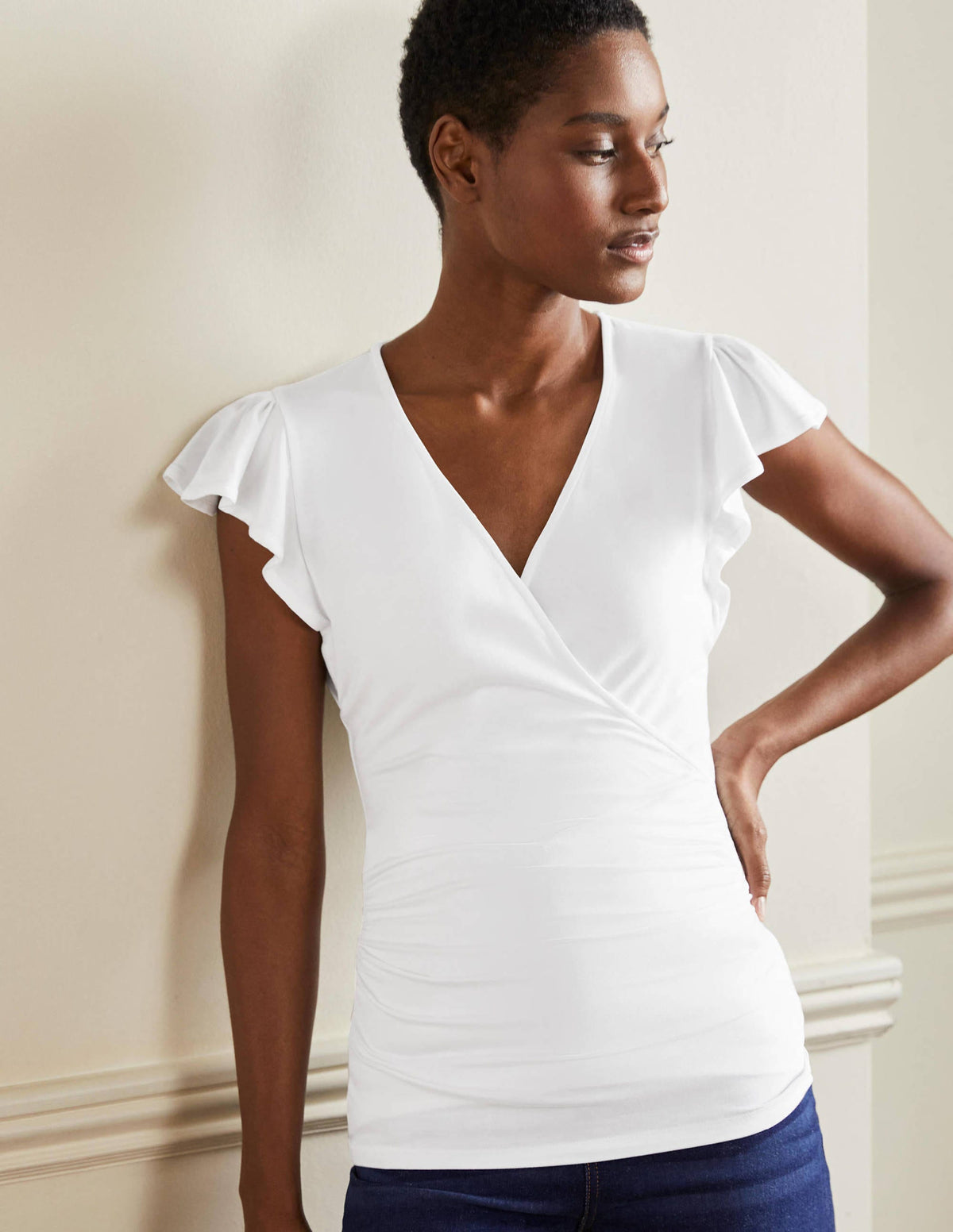 Flutter Sleeve Wrap Top-White - Image 4